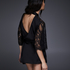 Satin Lace Flared Kimono, Black
