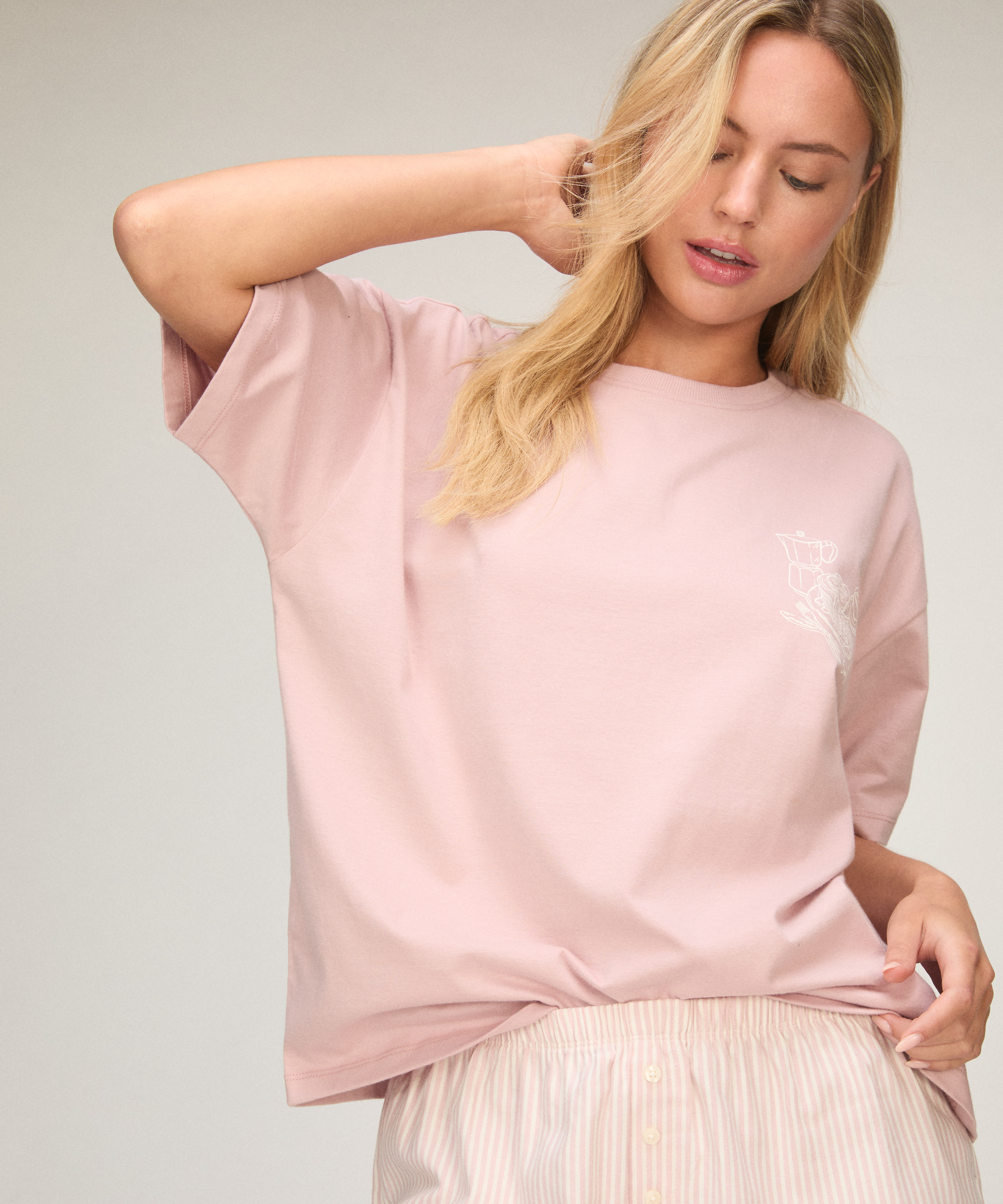 Pyjama Set with Short and T-shirt, Pink, main