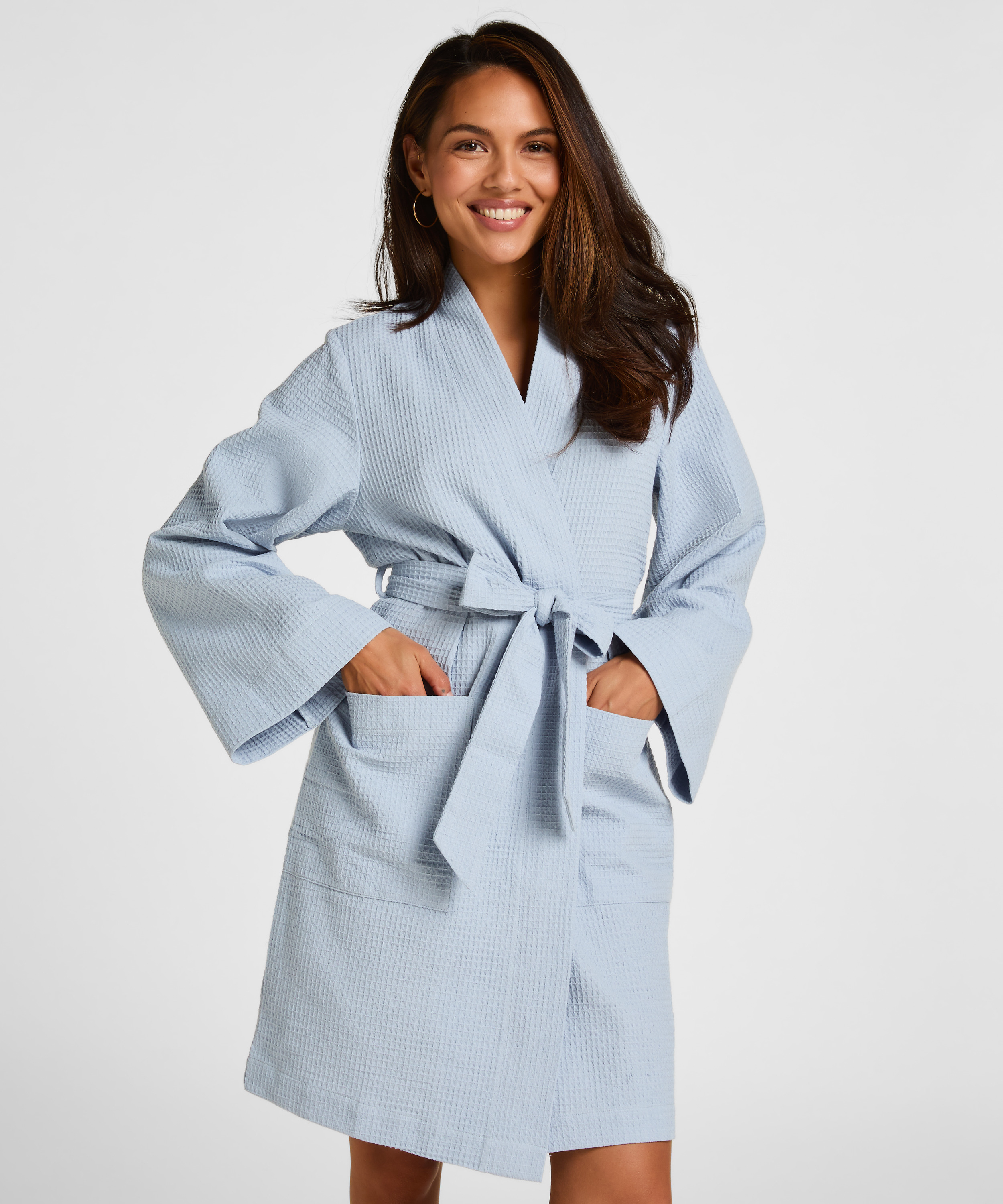 Waffle Bathrobe, Blue, main