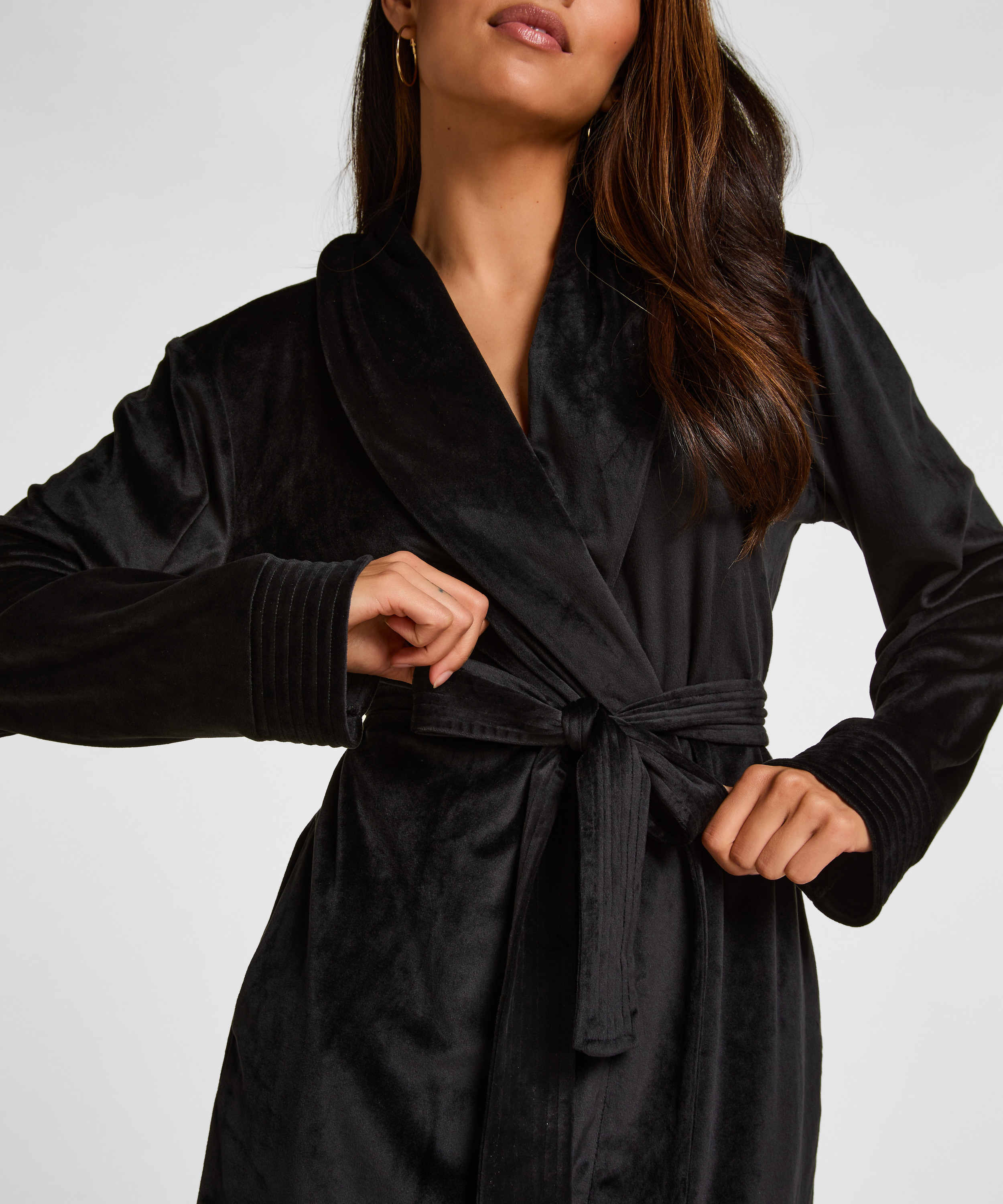 Velours short bathrobe, Black, main