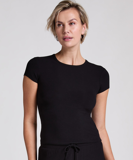 Pyjama Top Rib Essential, Black