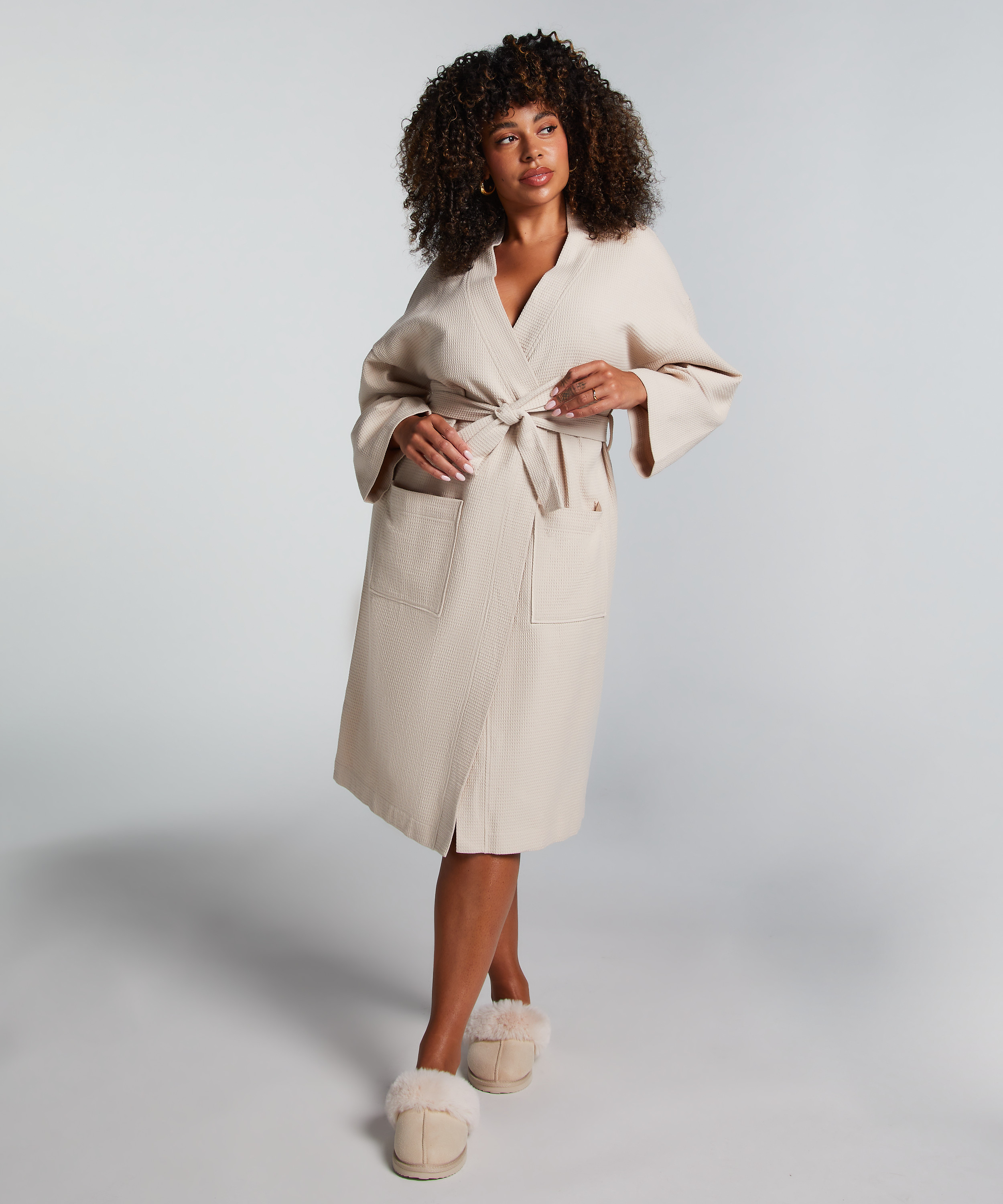 Waffle Bathrobe, Beige, main