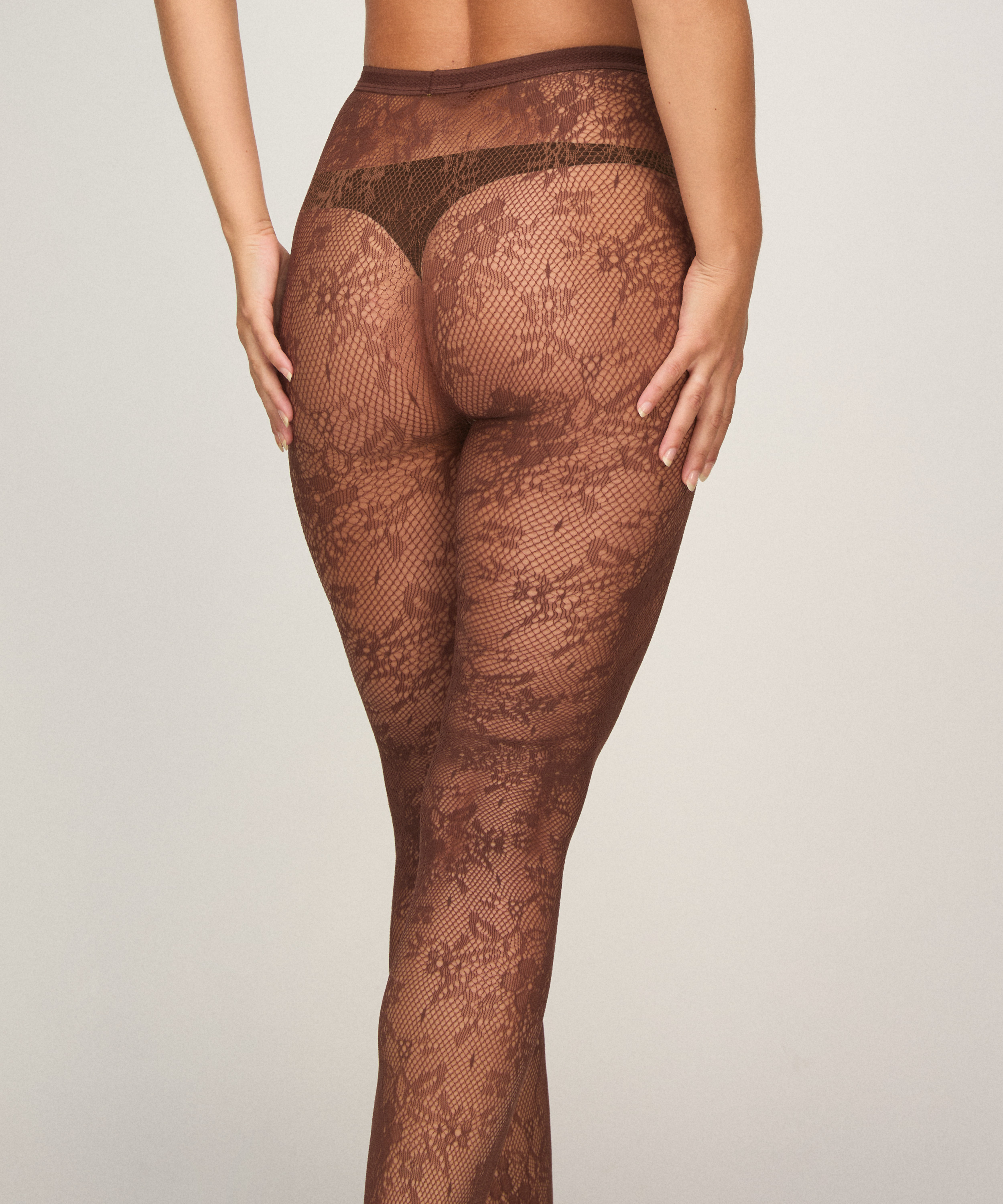 Tight Allover Lace Fishnet, Brown, main