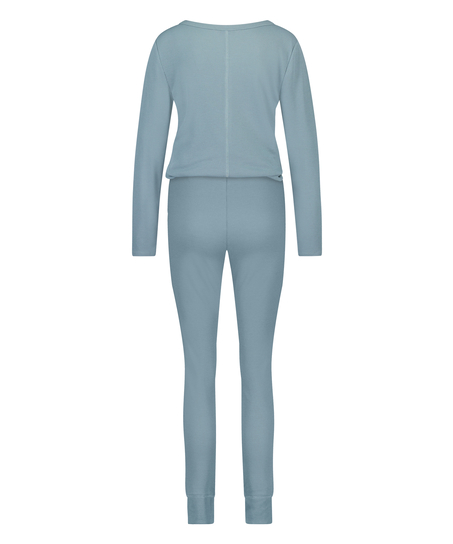 Waffle Placket Pyjama, Blue