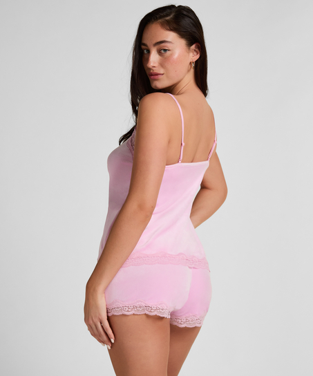 Velours Lace Cami Top, Pink