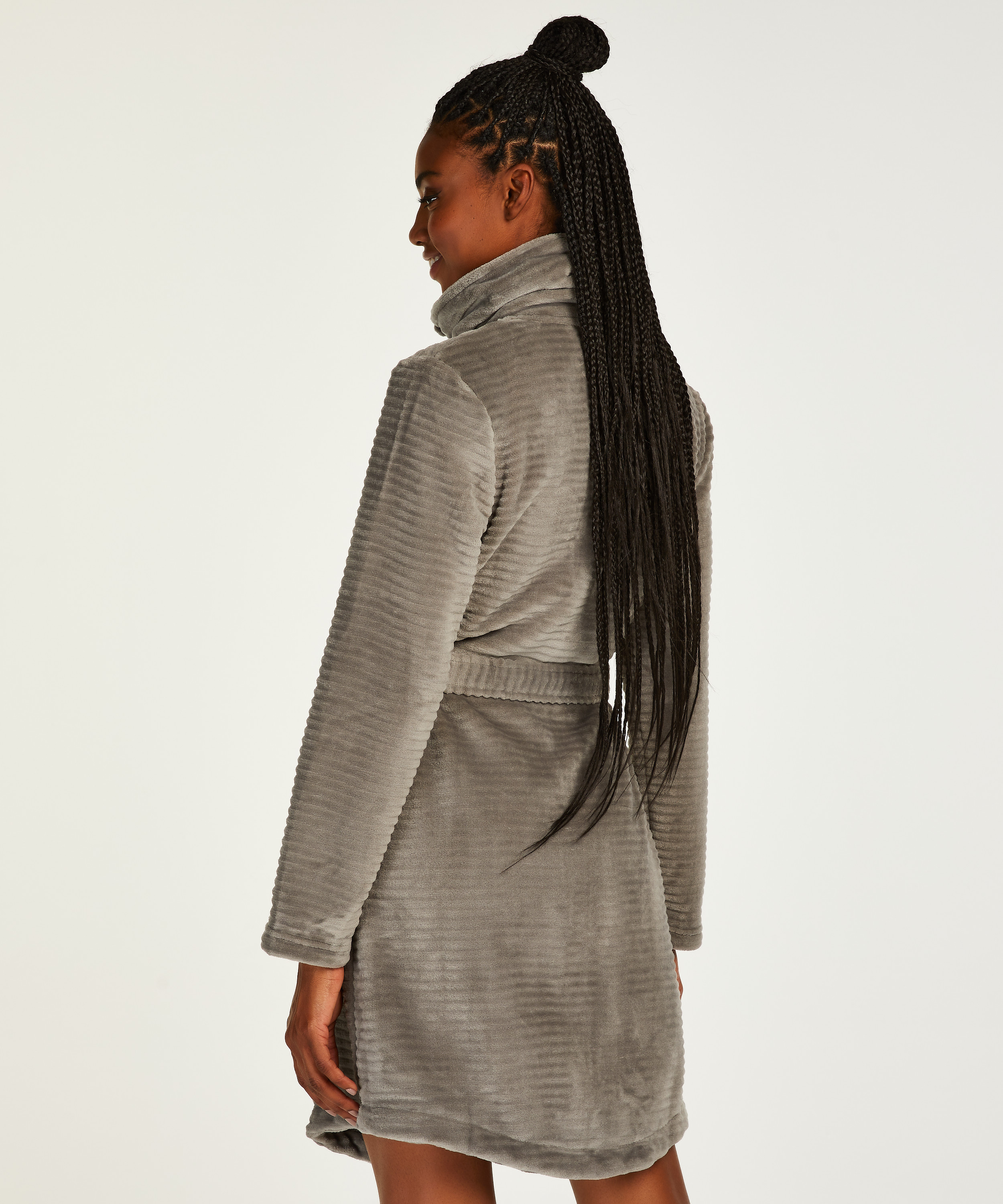 Fleece Zip Bathrobe, Gray, main