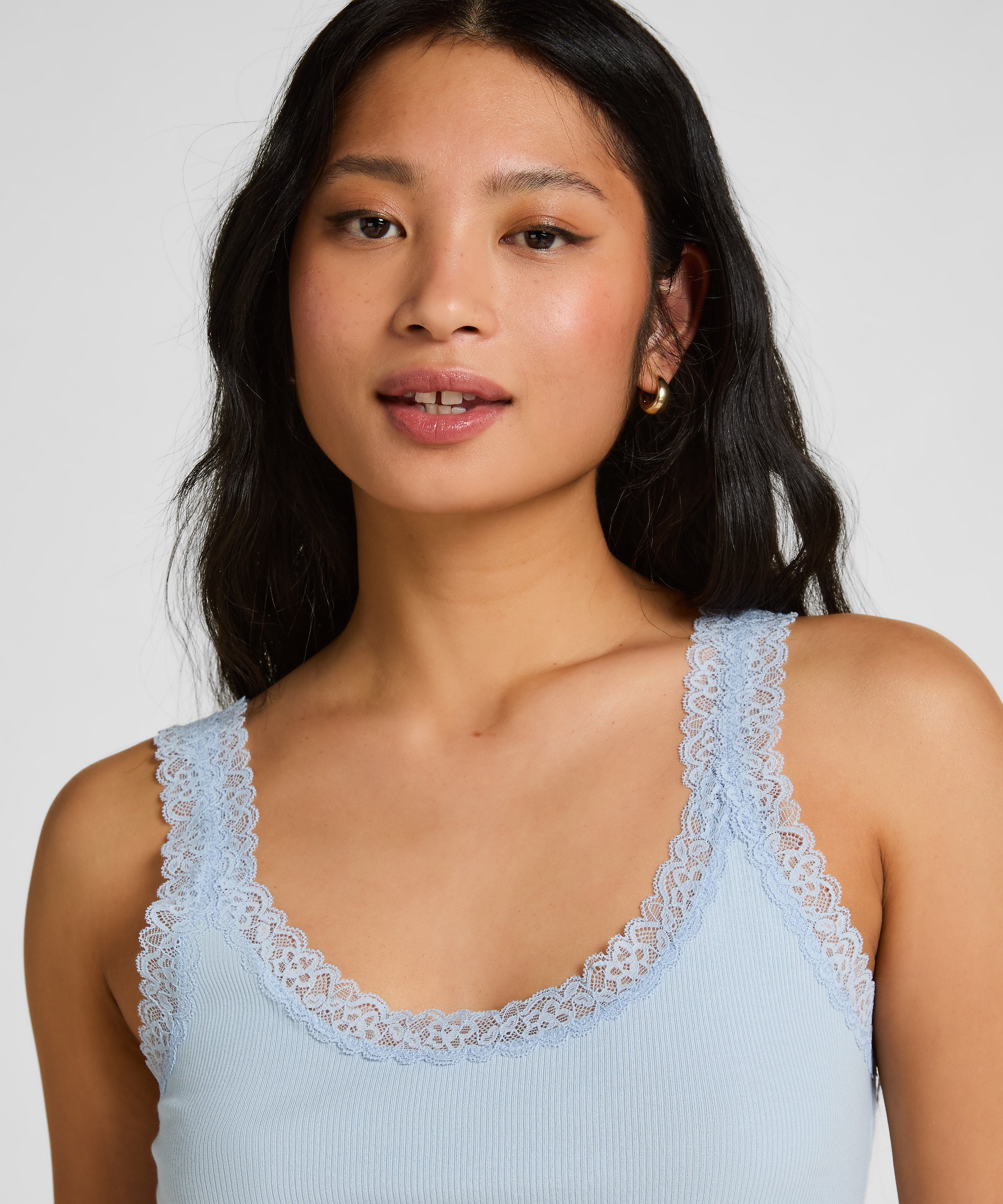 Singlet Rib Jersey Lace, Blue, main