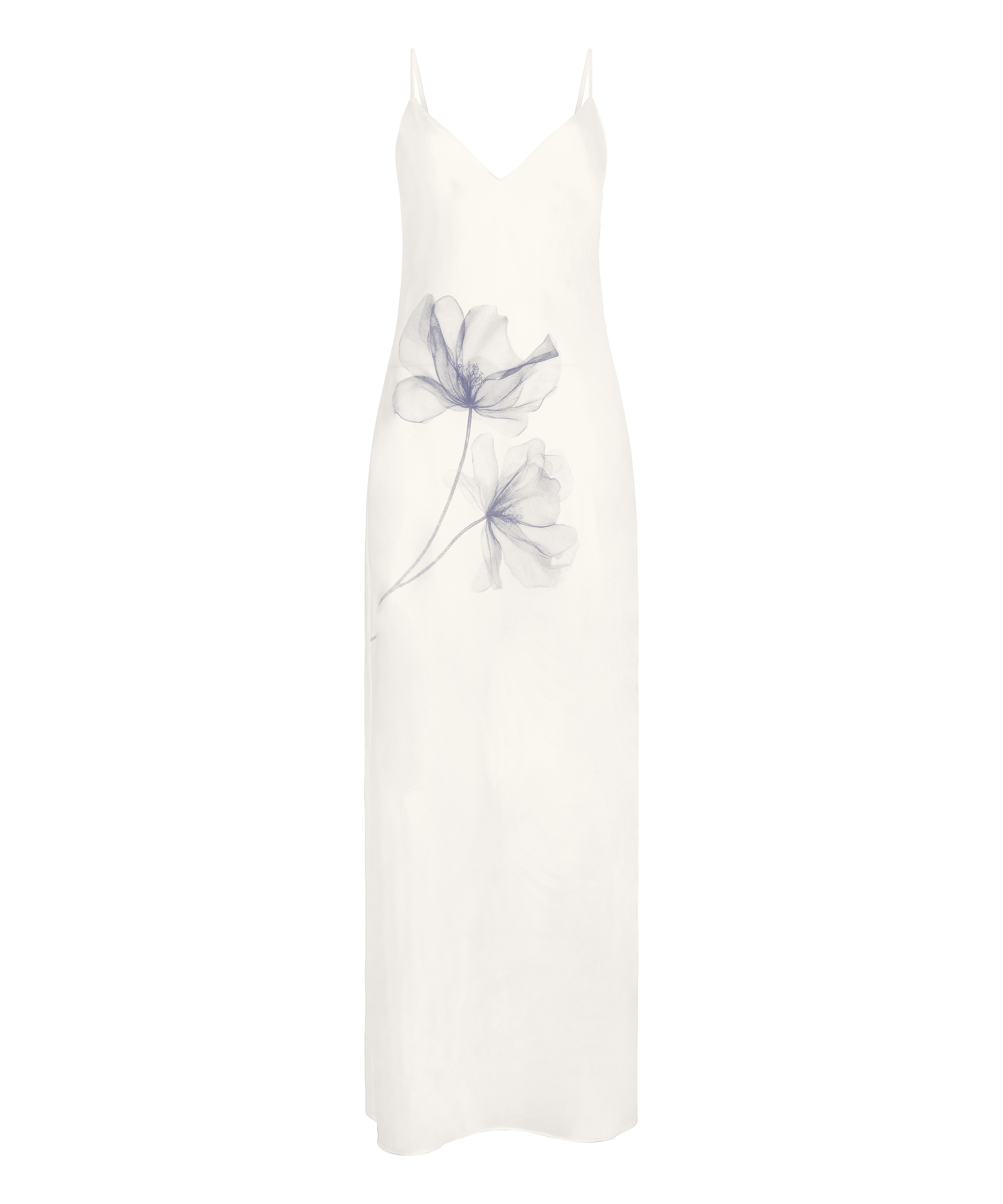 Slipdress Long Satin Floral, White, main
