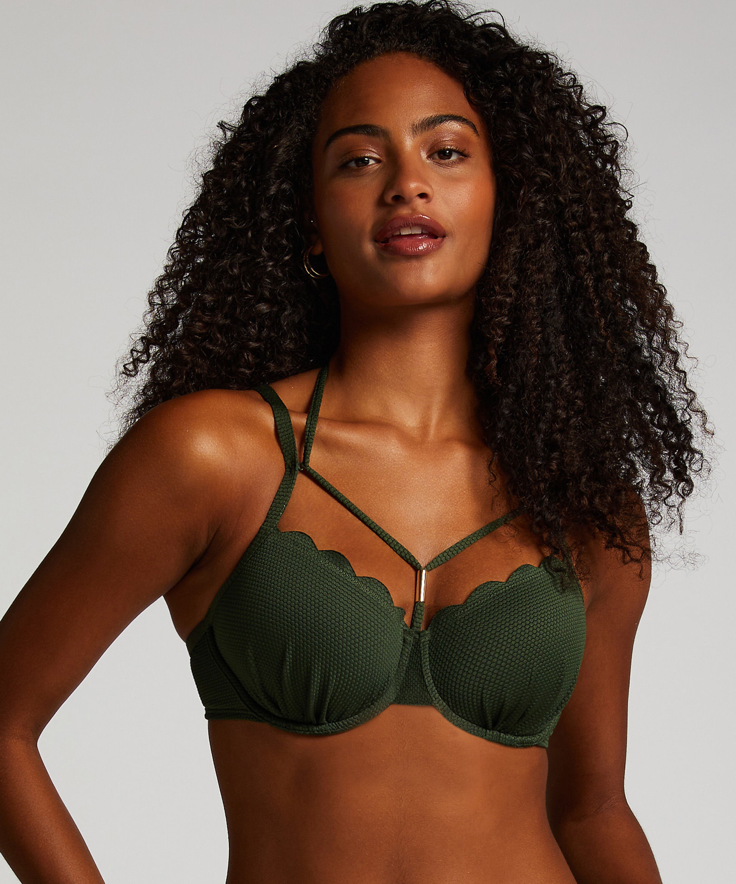 Scallop Padded Underwired Bikini Top, Green