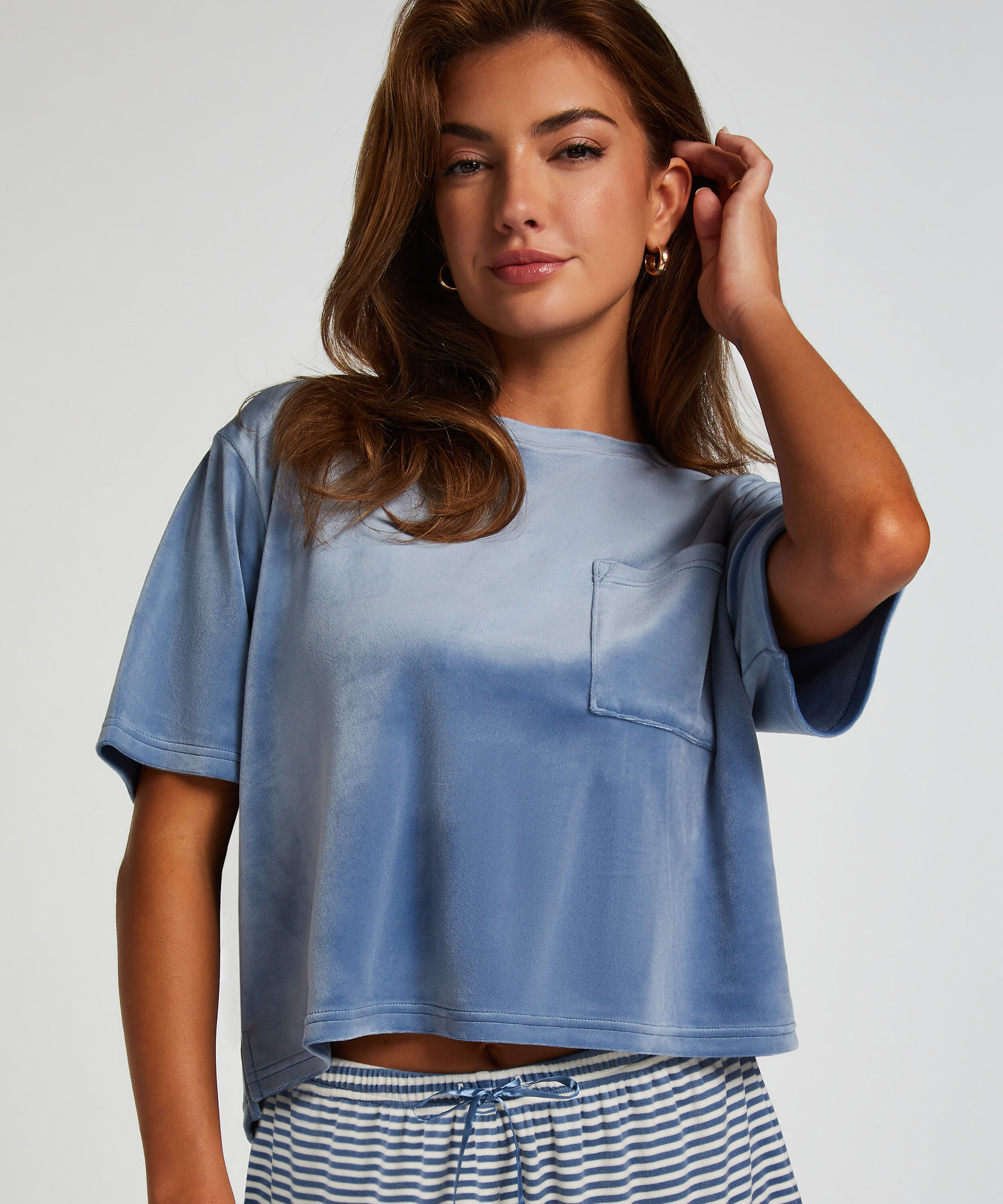 Top Velours Pocket, Blue