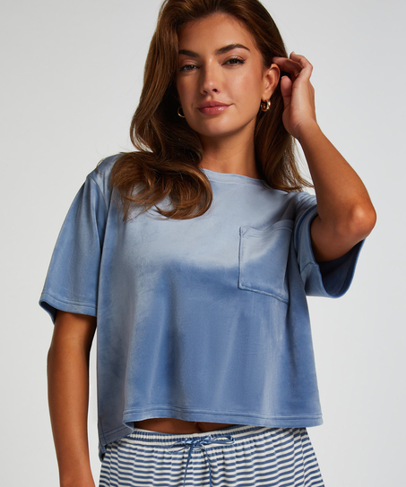Top Velours Pocket, Blue