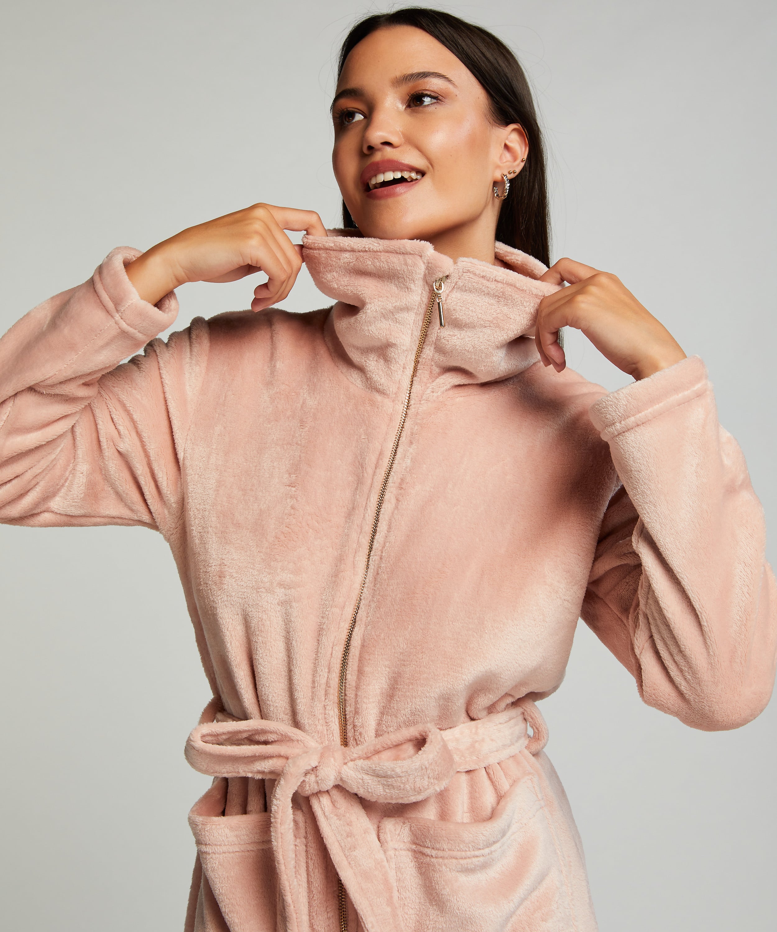 Fleece Zip Bathrobe, Pink, main
