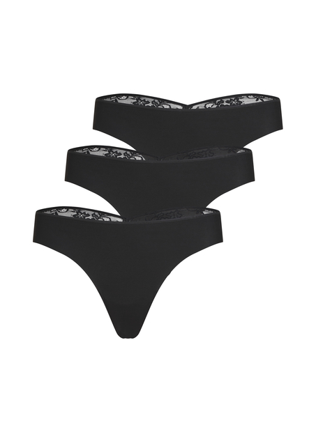 3 Pack Lace Black Invisible Thong, Black