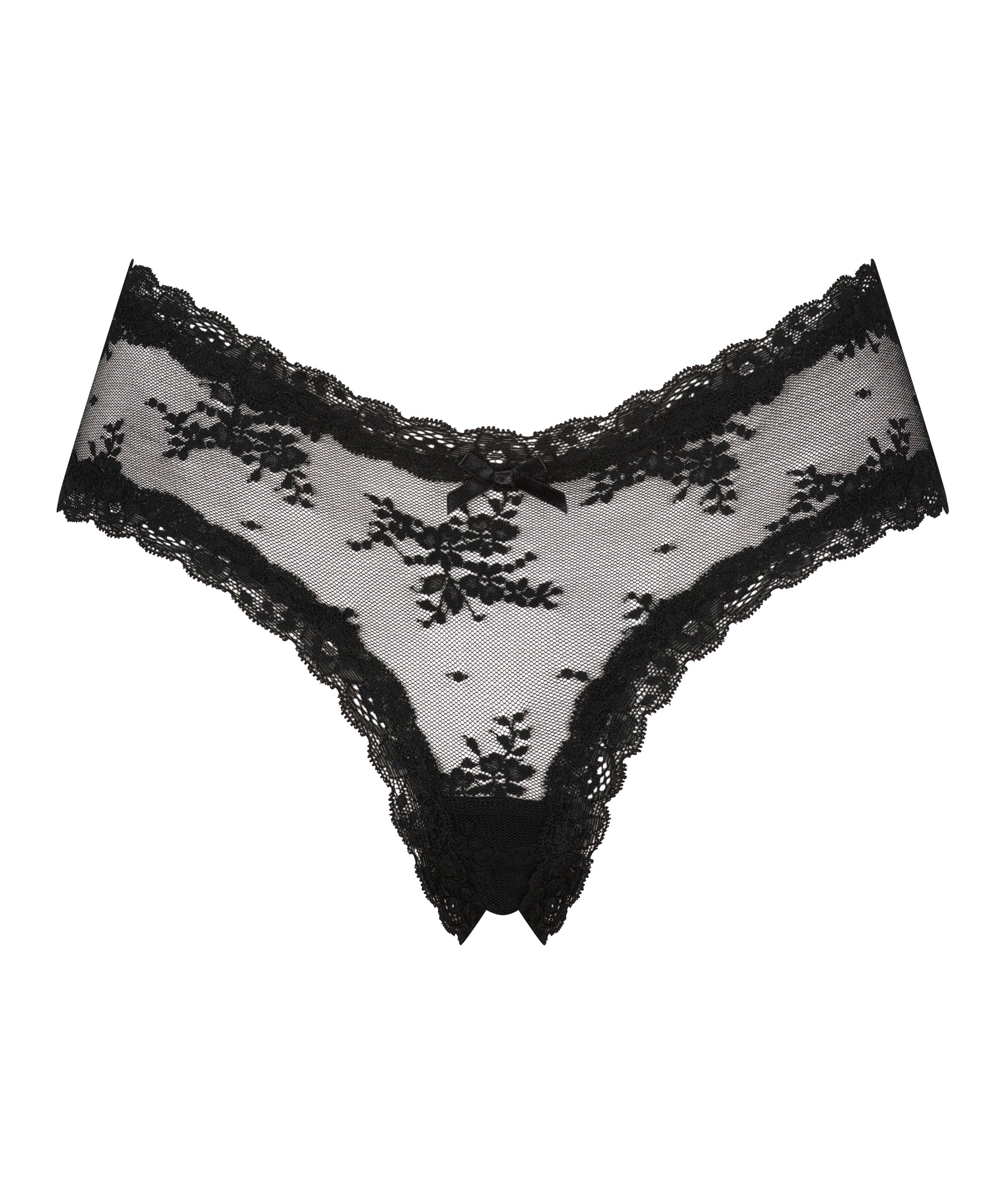 V-shaped Brazilian knickers mesh, Black, main