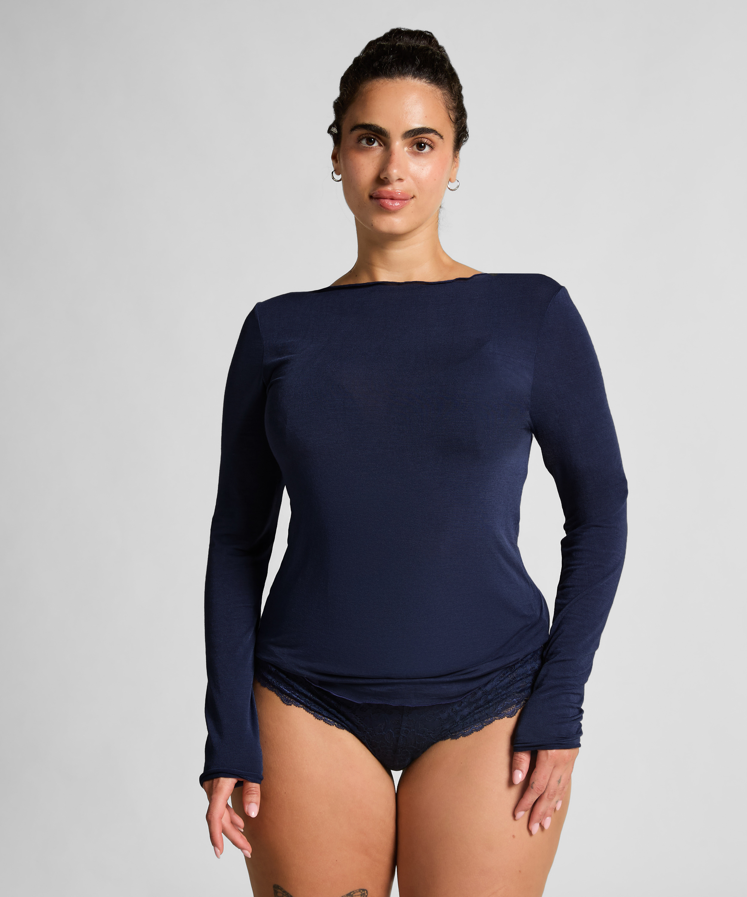 super soft Boatneck shirt with Cashmere, Blue, main