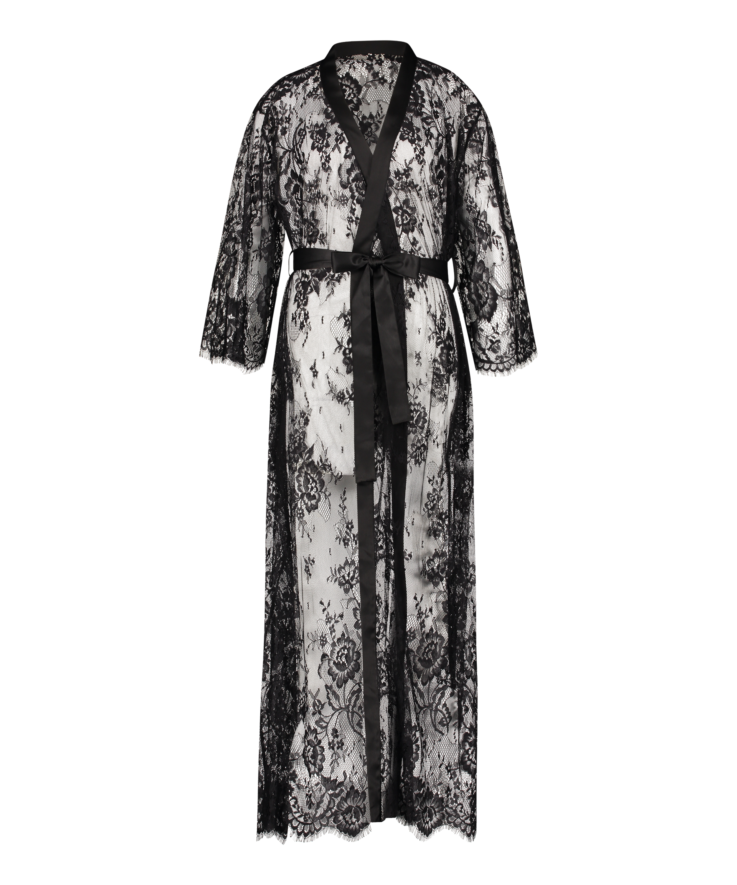 Long Allover Lace Kimono, Black, main