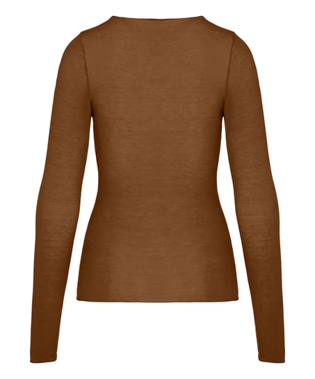 super soft Lace V-Neck Shirt with Cashmere, Brown