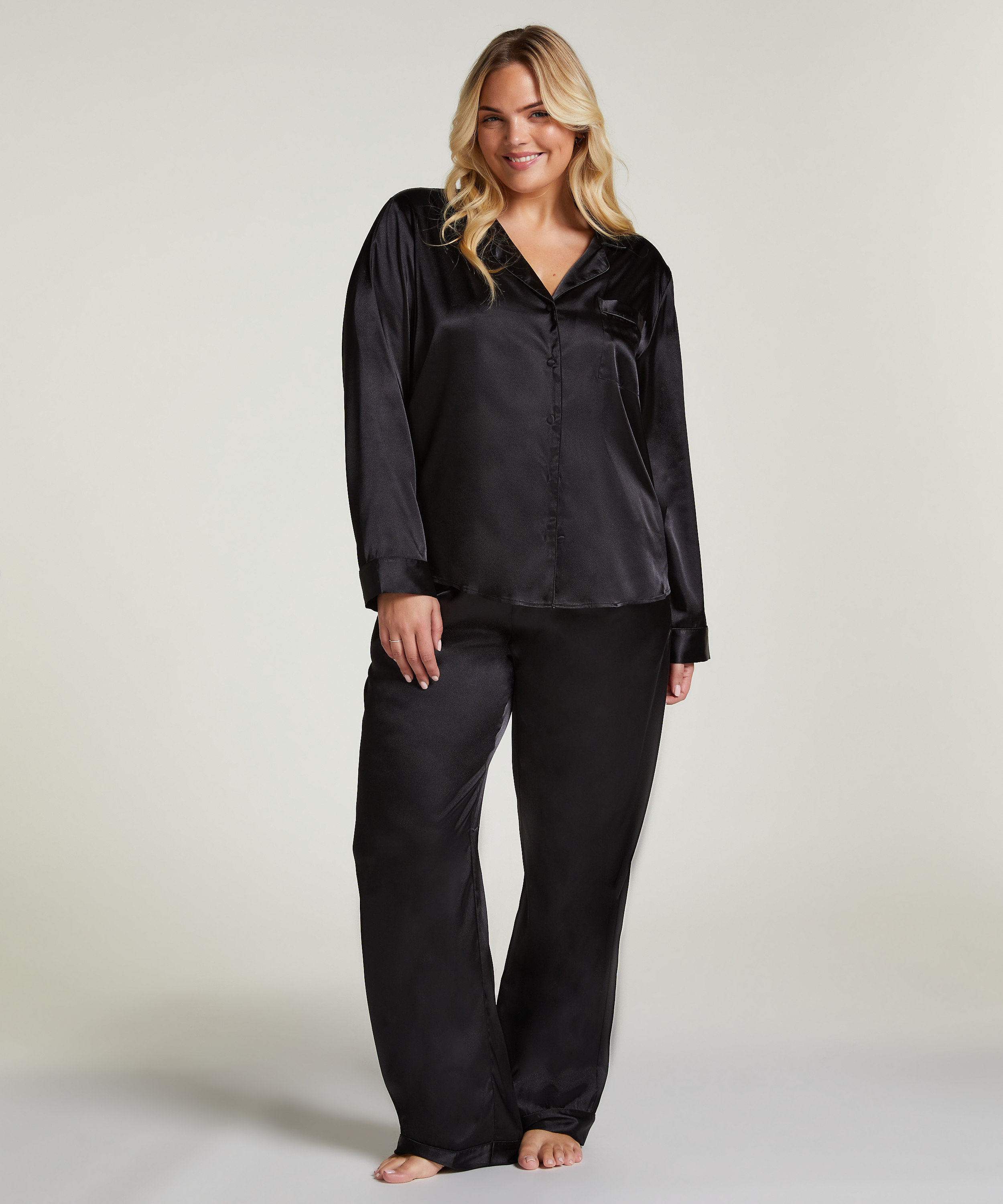 Satin Long-Sleeved Jacket, Black, main