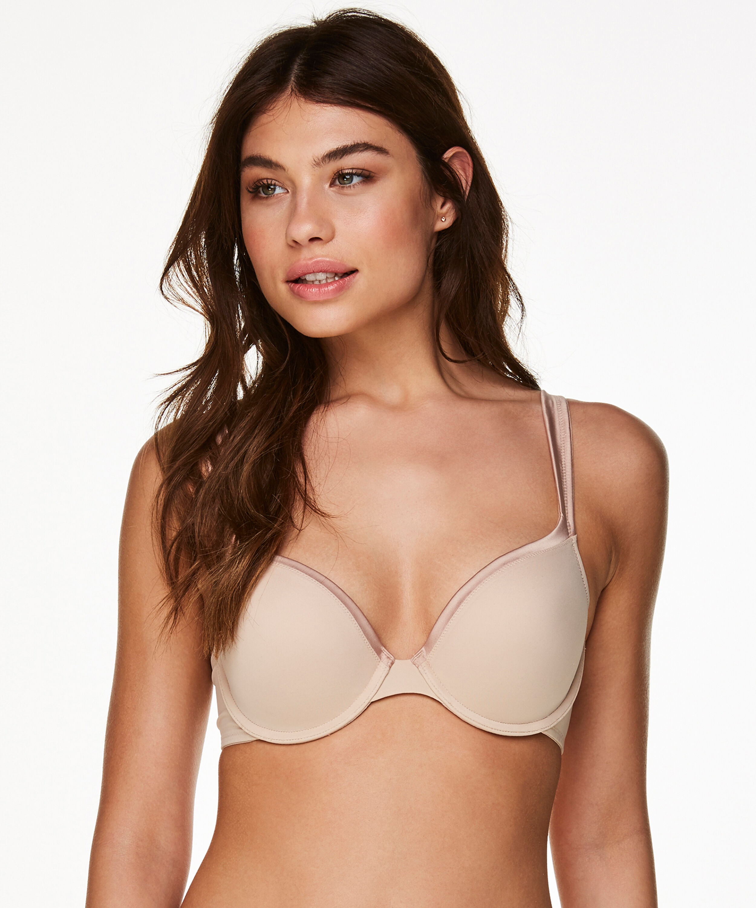 Padded Underwired Bra Satin Fleece, Beige