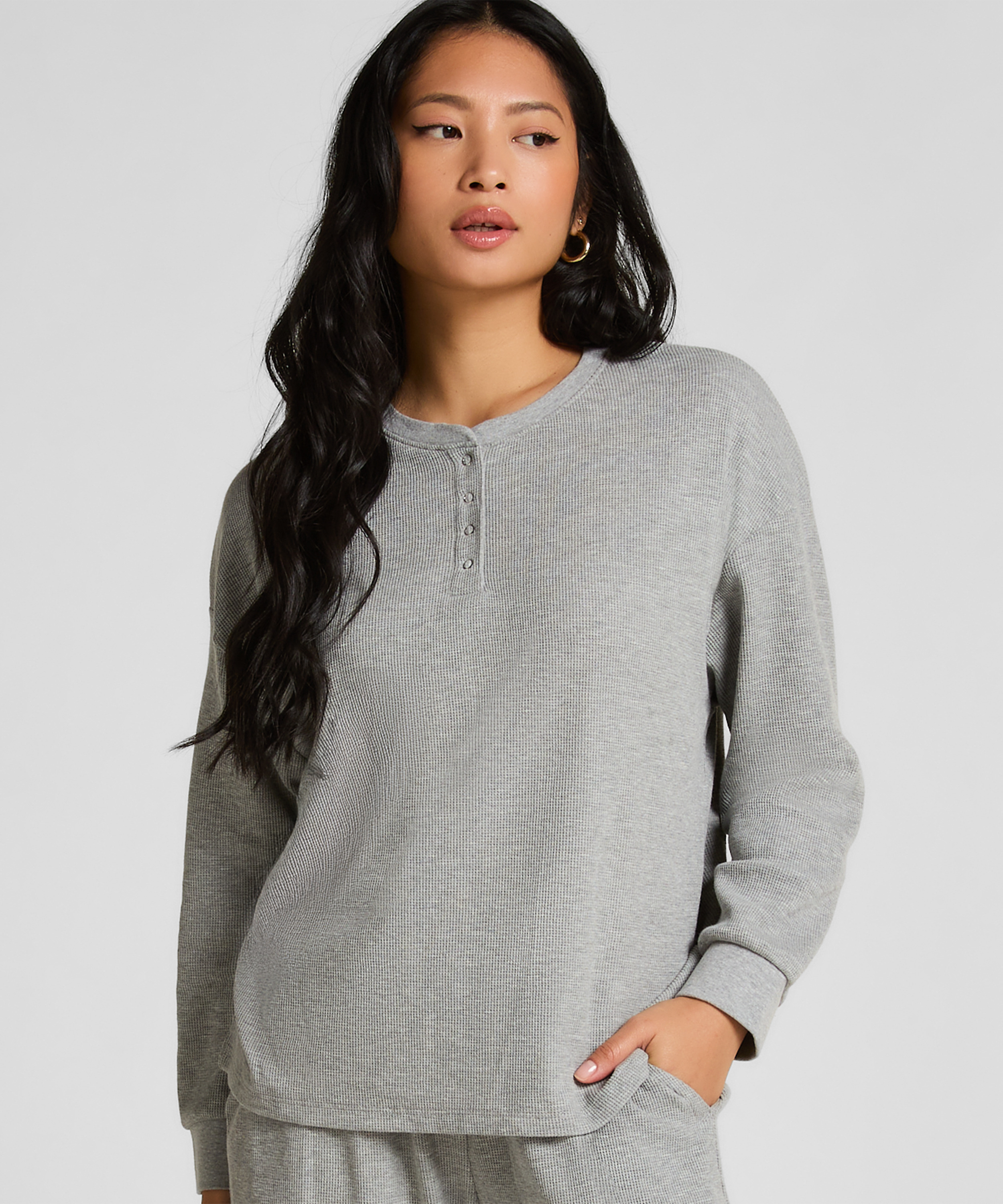 Top Waffle Henley, Gray, main