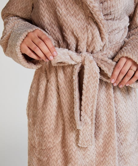 Fleece Bathrobe, Beige