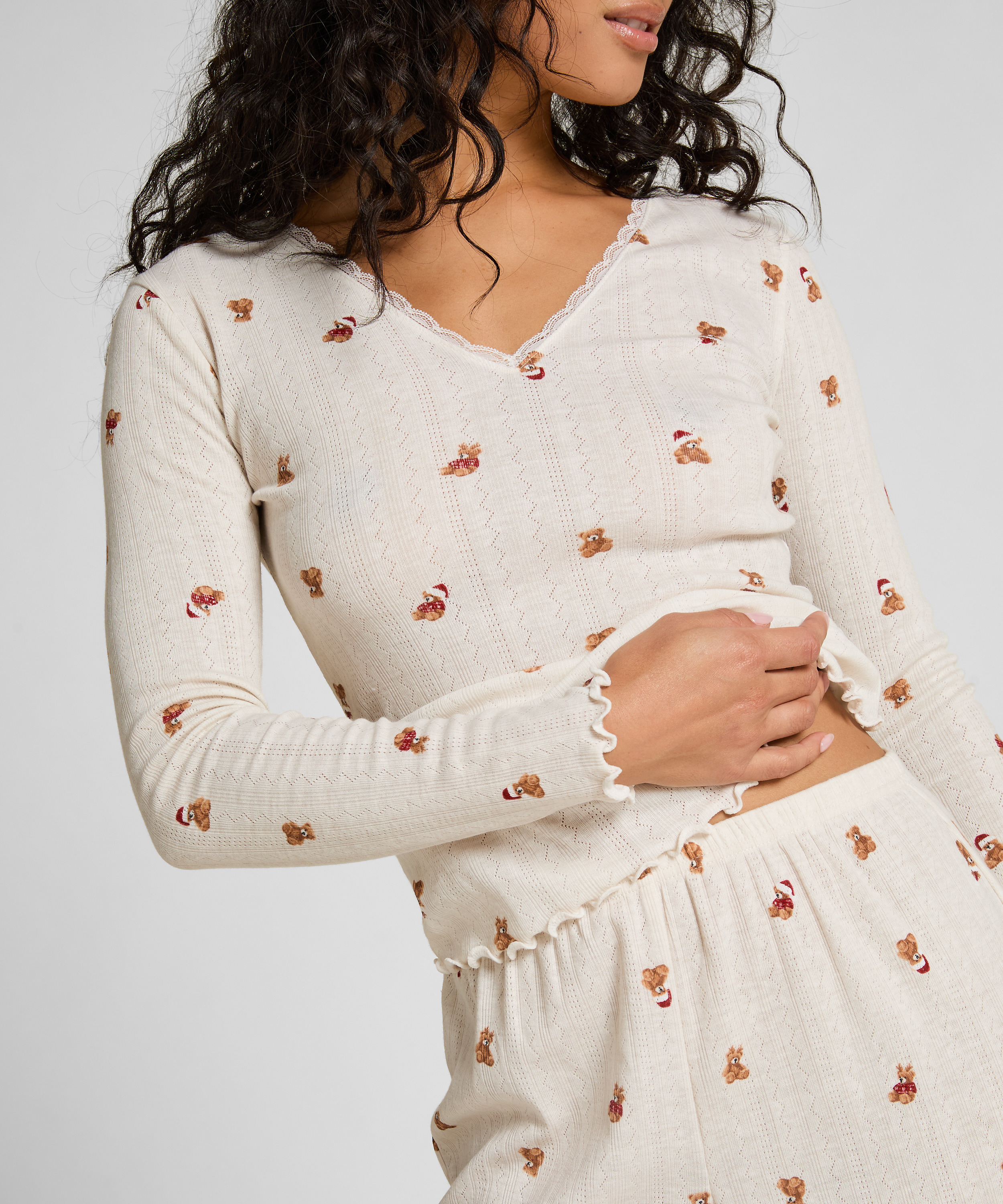Pointelle Pyjama Top, White, main