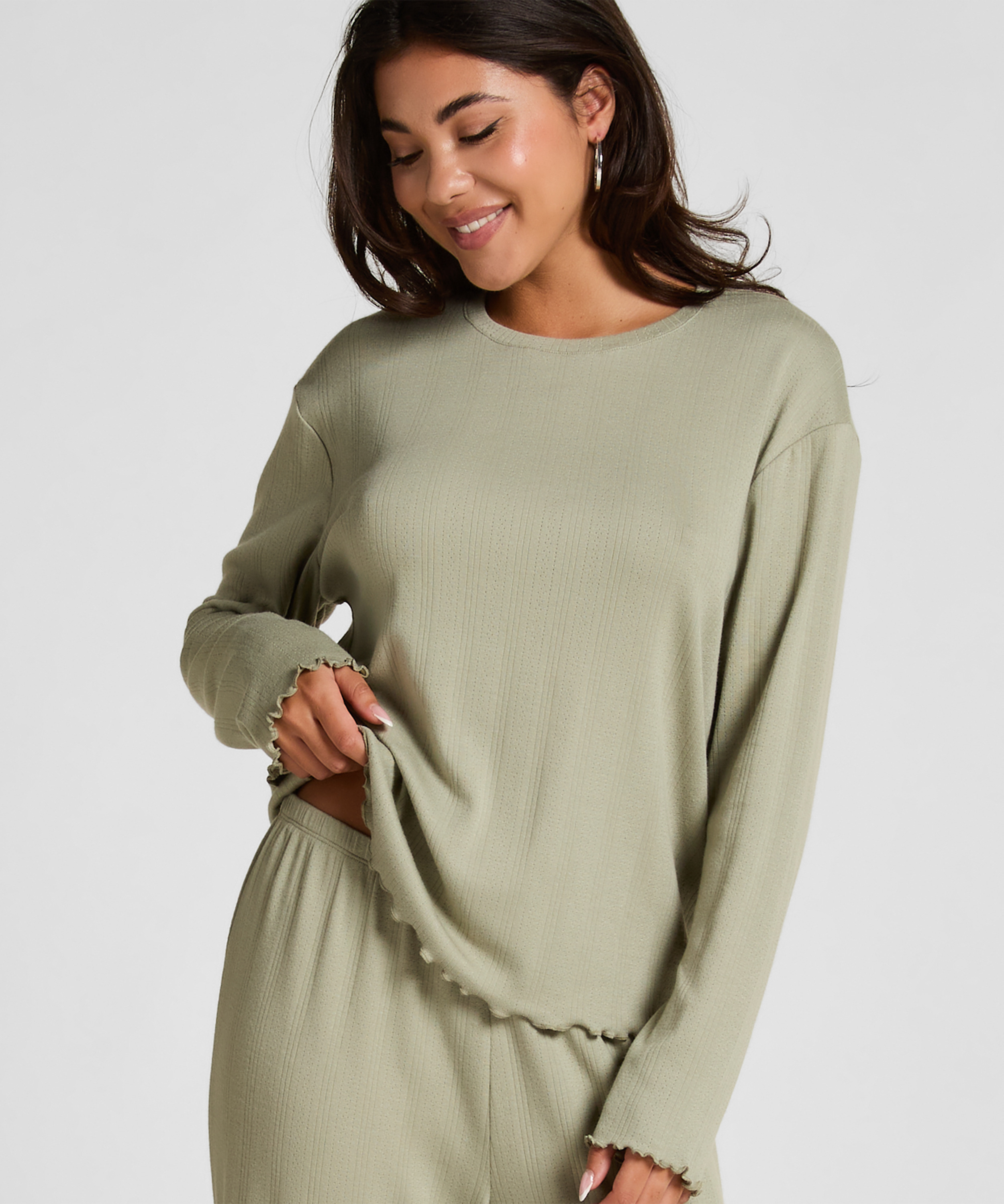 Pyjama Top Loose Pointelle, Green, main