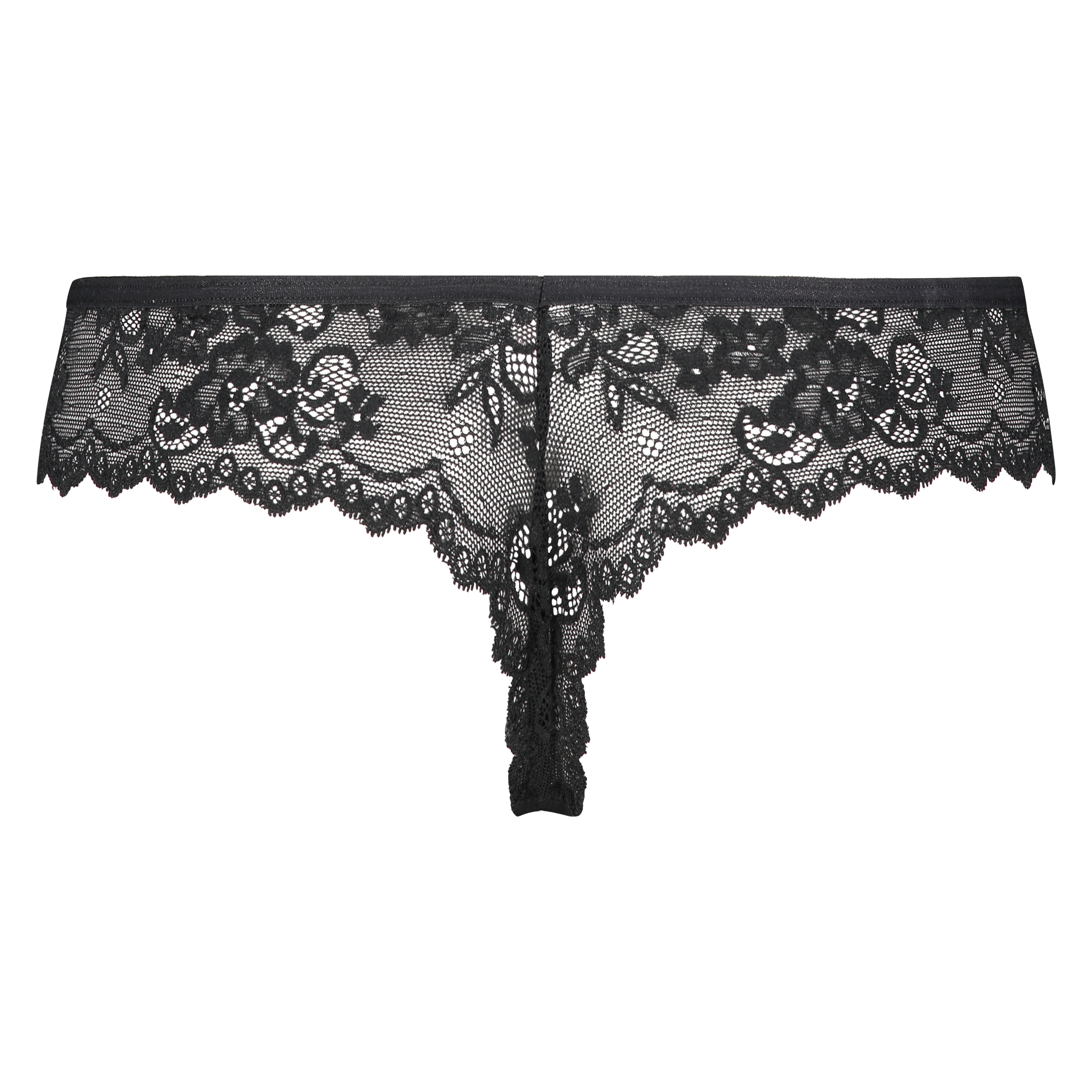 Lace Back Invisible Thong, Black, main