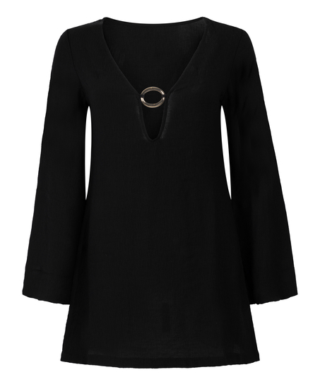 Beach Long-Sleeved Ring Dress, Black