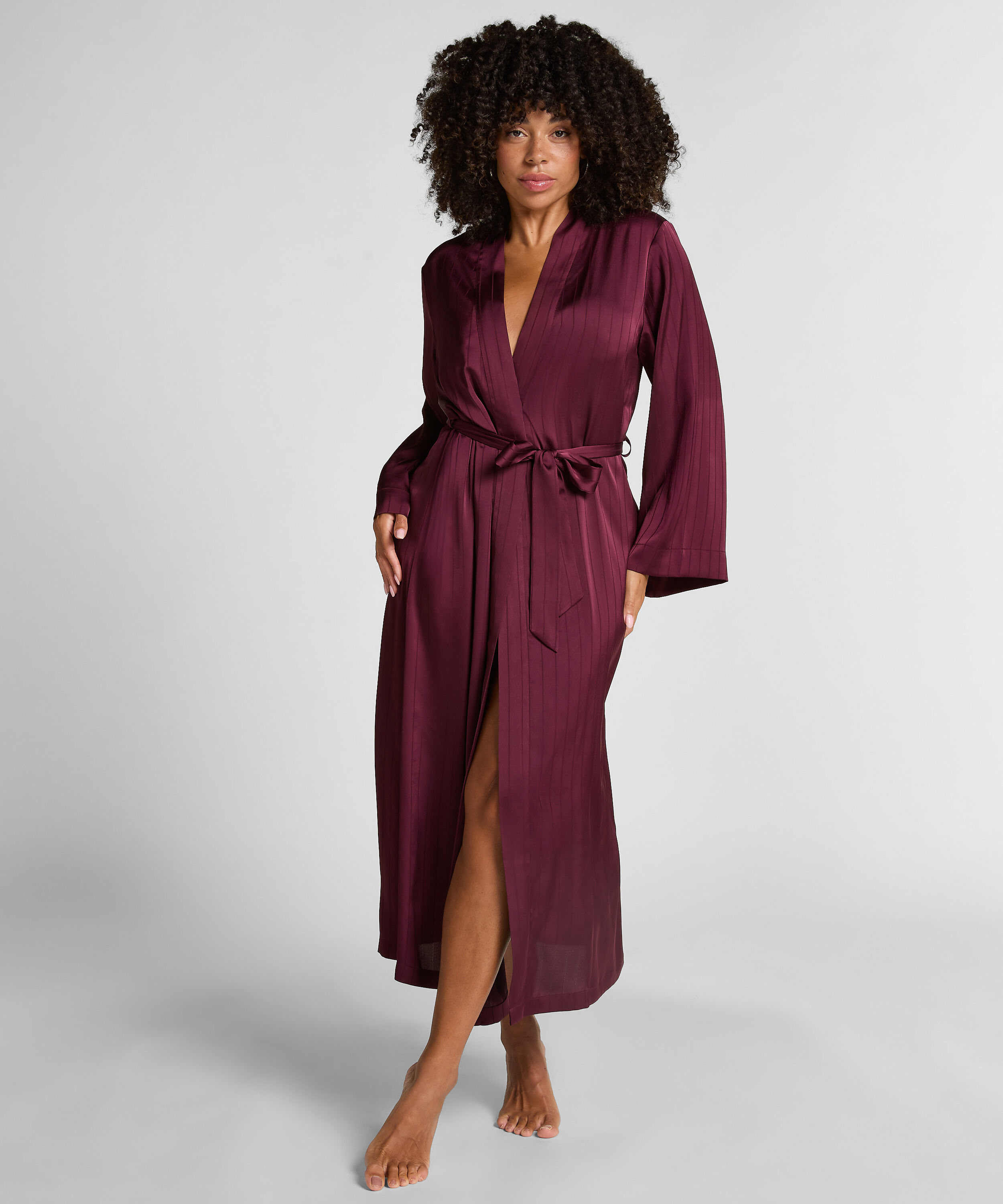Satin Pinstripe Kimono, Purple