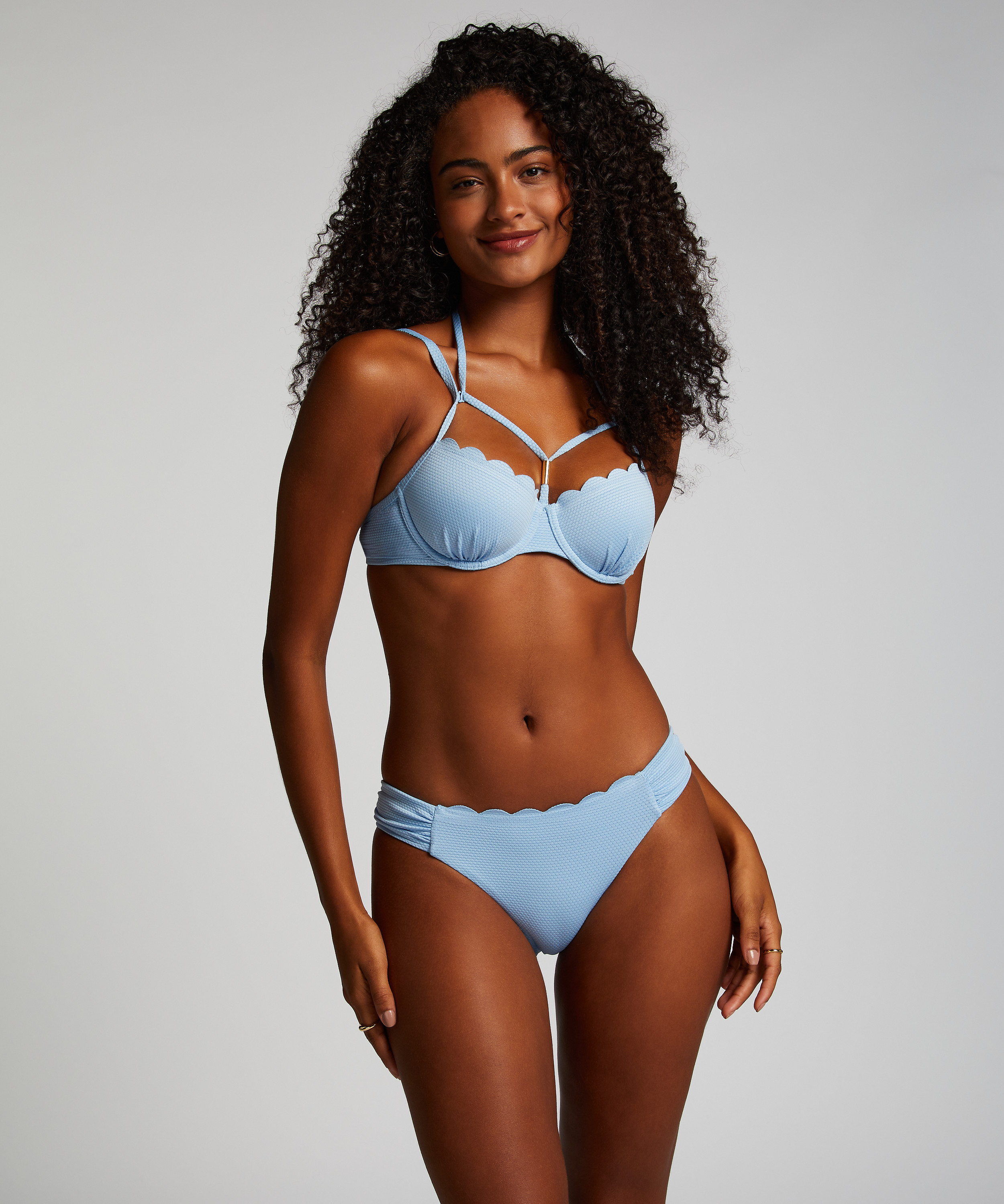 Scallop Padded Underwired Bikini Top, Blue, main