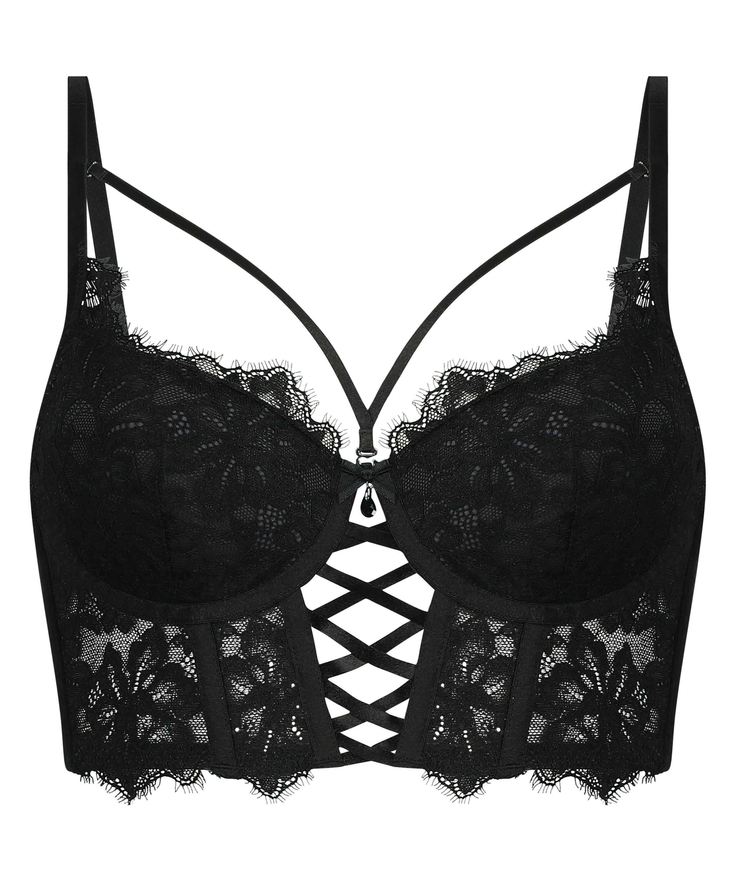 Char Padded Underwired Longline Push-Up Bra, Black