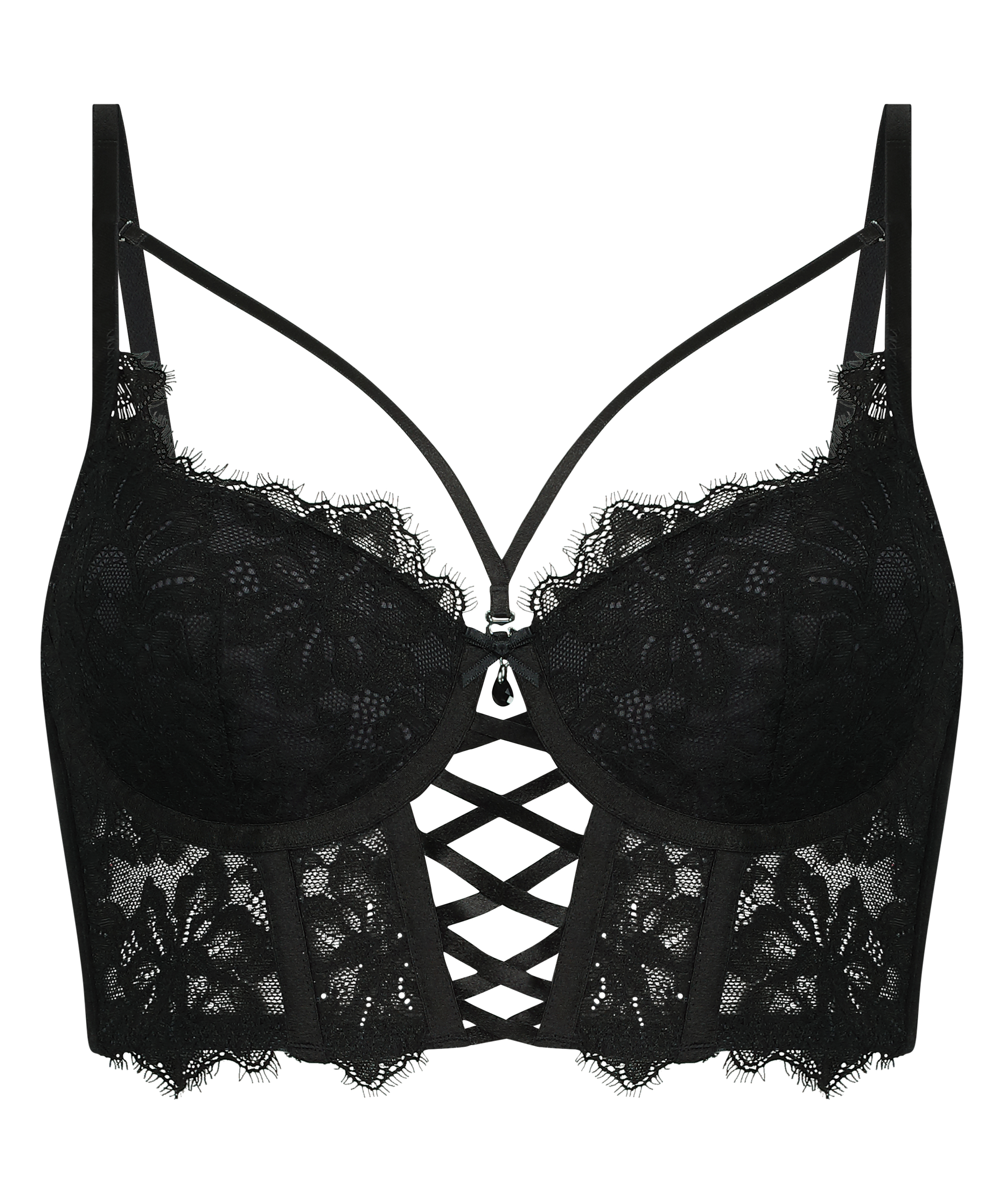 Char Padded Underwired Longline Push-Up Bra, Black, main