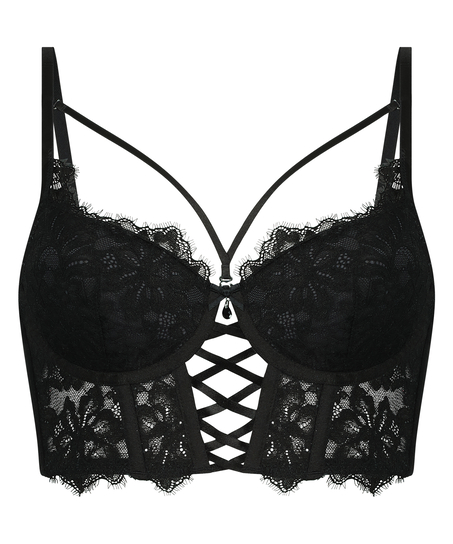 Char Padded Underwired Longline Push-Up Bra, Black