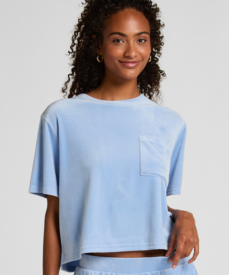 Top Velours Pocket, Blue