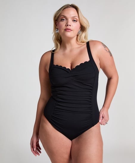 Shaping Scallop Swimsuit, Black