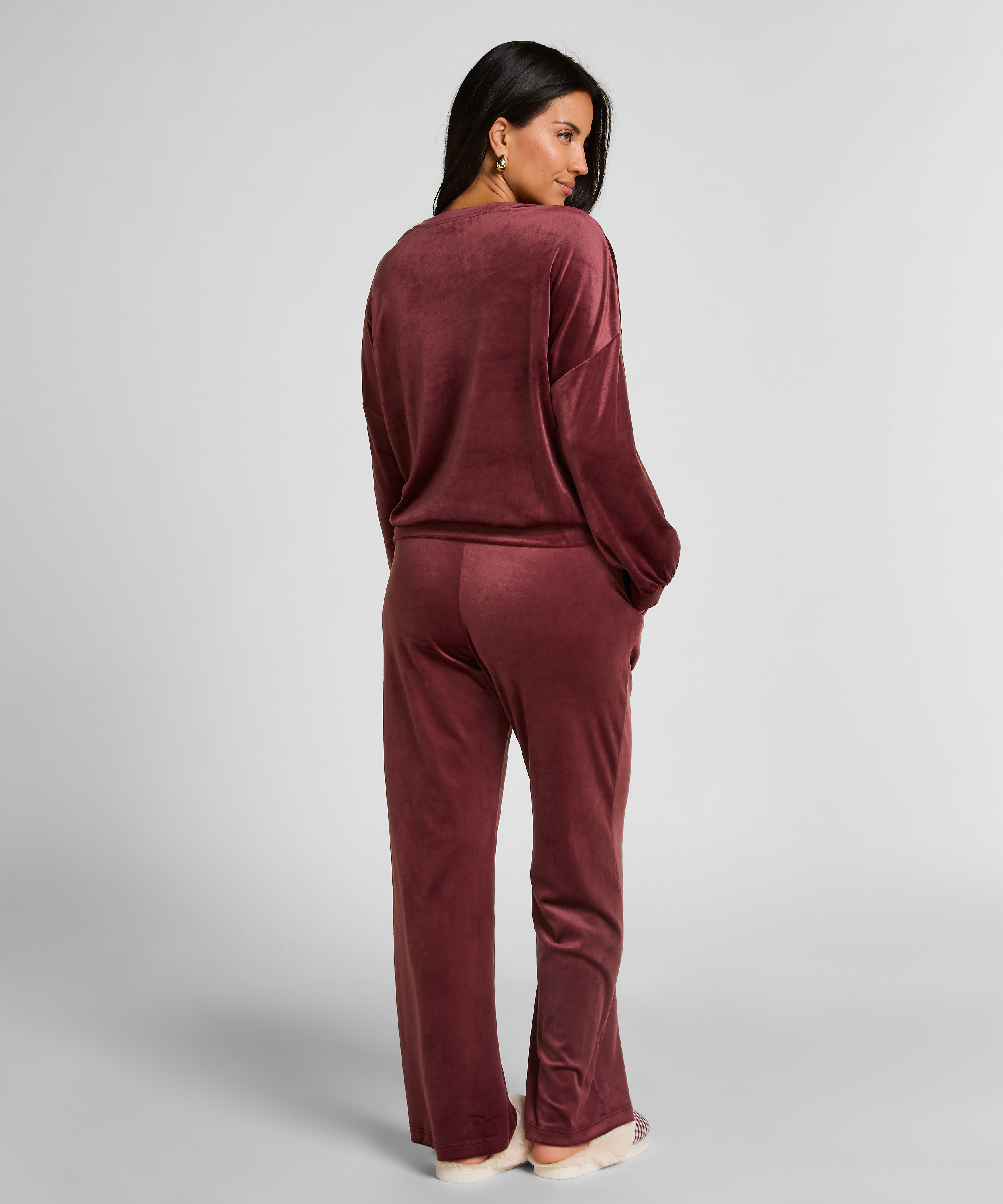 Velours Pyjama Pants, Red, main