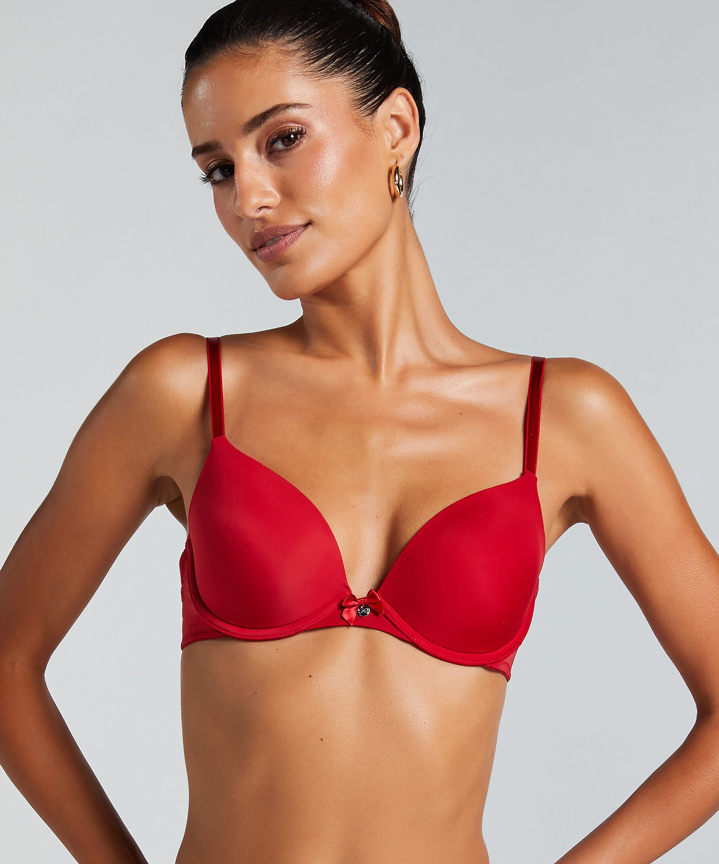 Plunge Padded Underwired Bra, Red