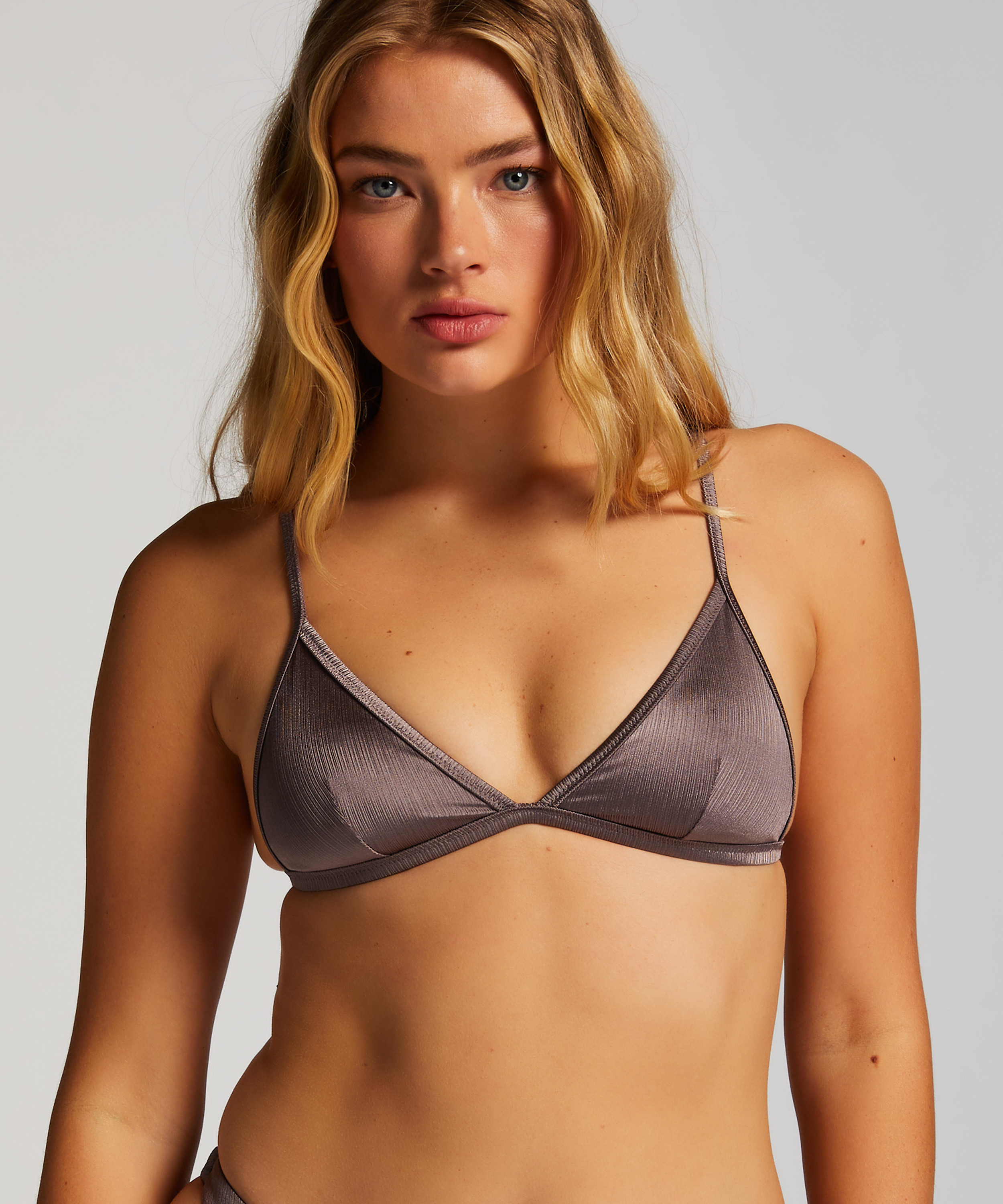Luna Triangle Bikini Top, Gray, main