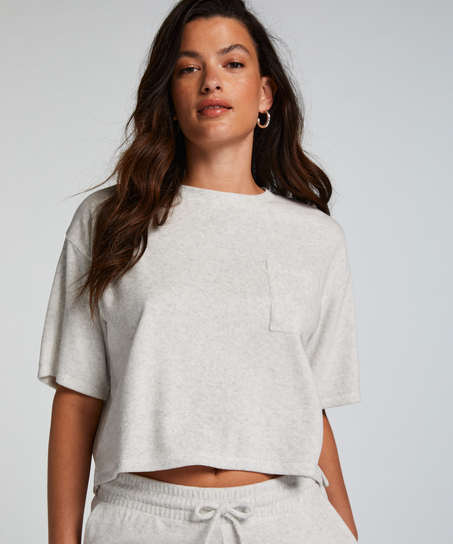Short-sleeve velours top, Gray