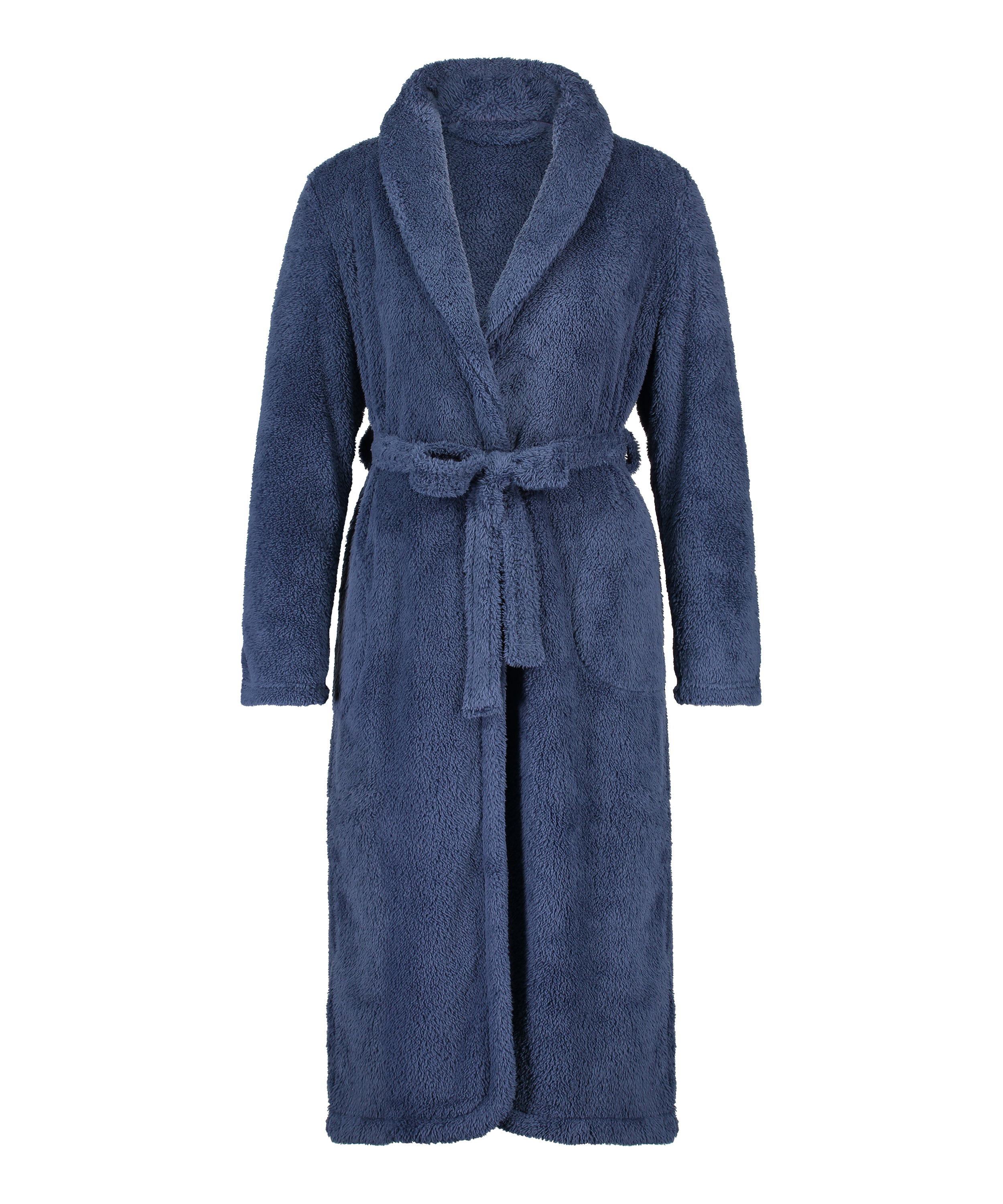 Long Fleece Bathrobe, Blue, main