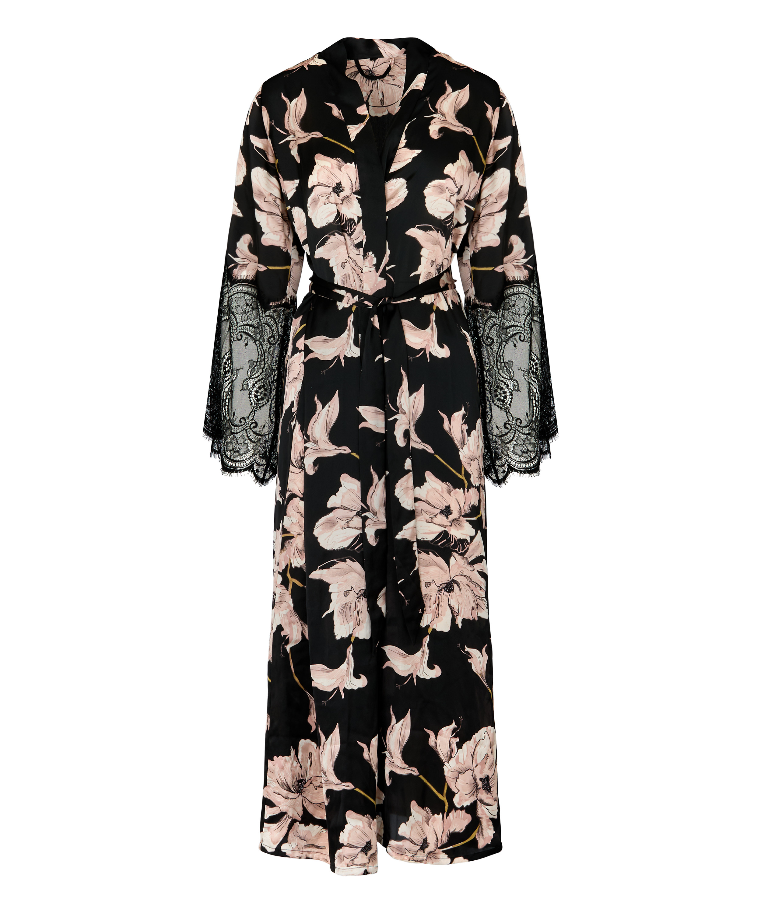 Kimono Long Satin Lace, Black, main