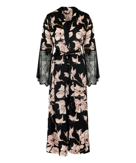 Kimono Long Satin Lace, Black