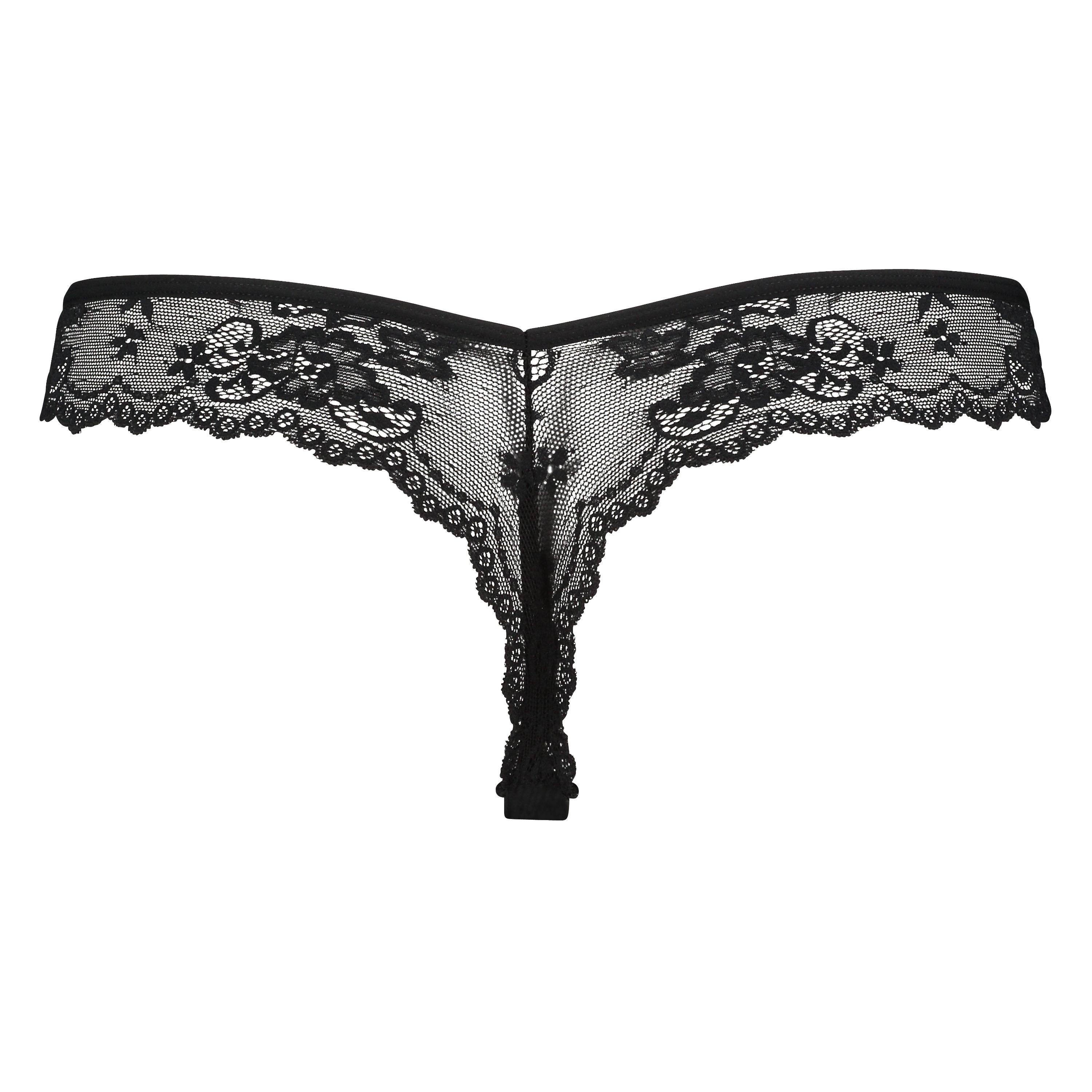 Lace Back Invisible Thong, Black, main