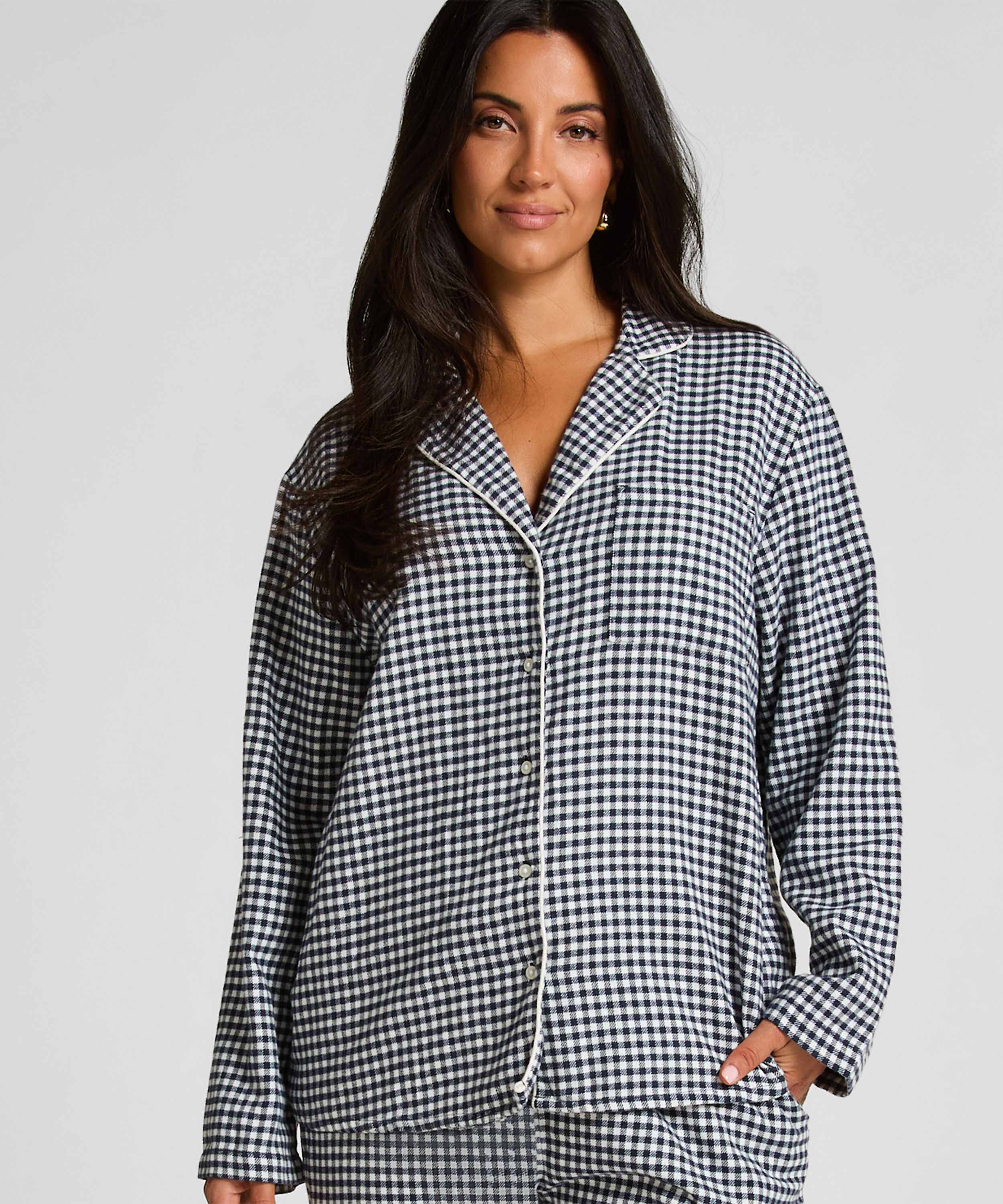 Essentials Flannel Pyjama Top, Blue, main