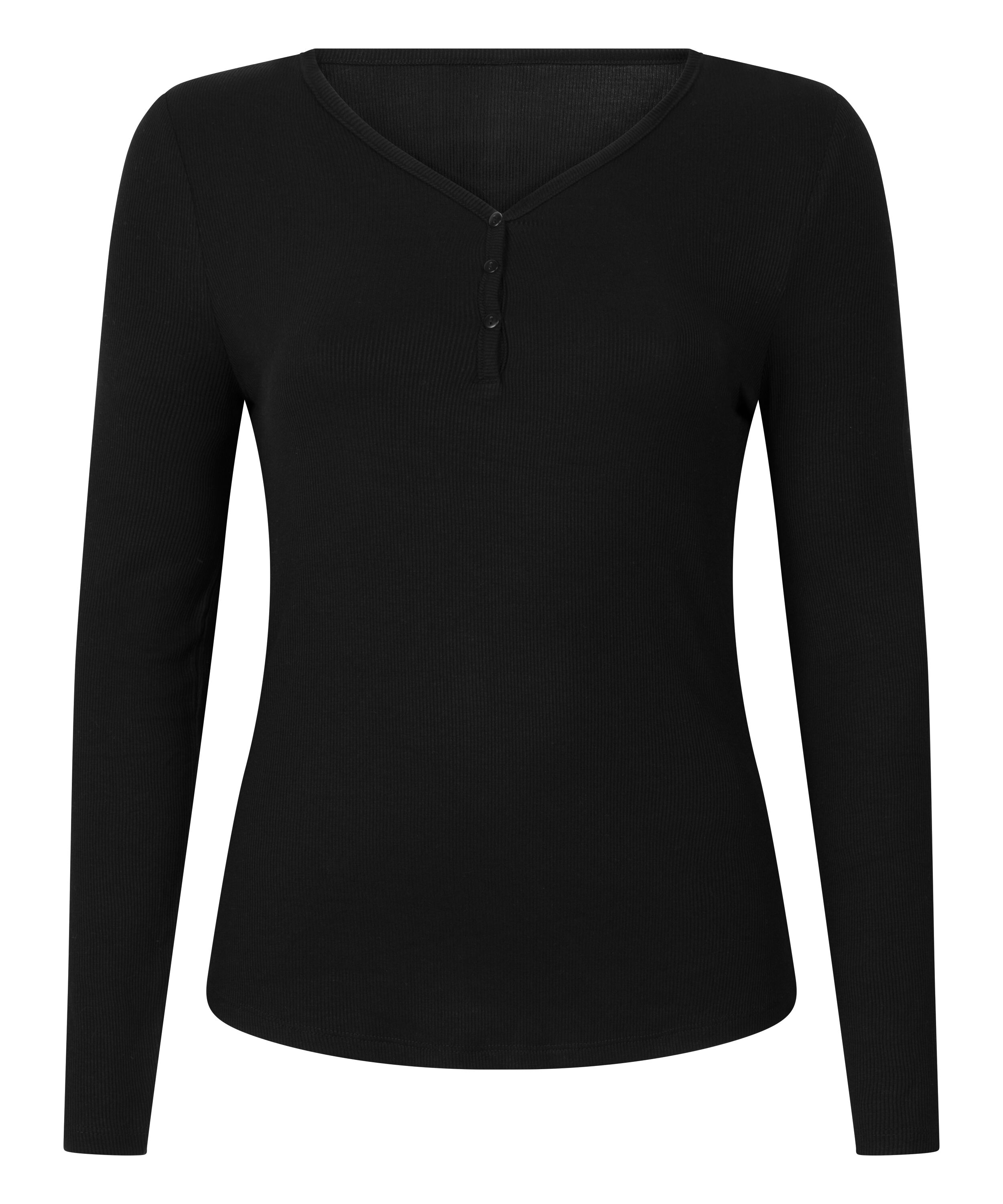 Longsleeved Pyjama Top Henley, Black