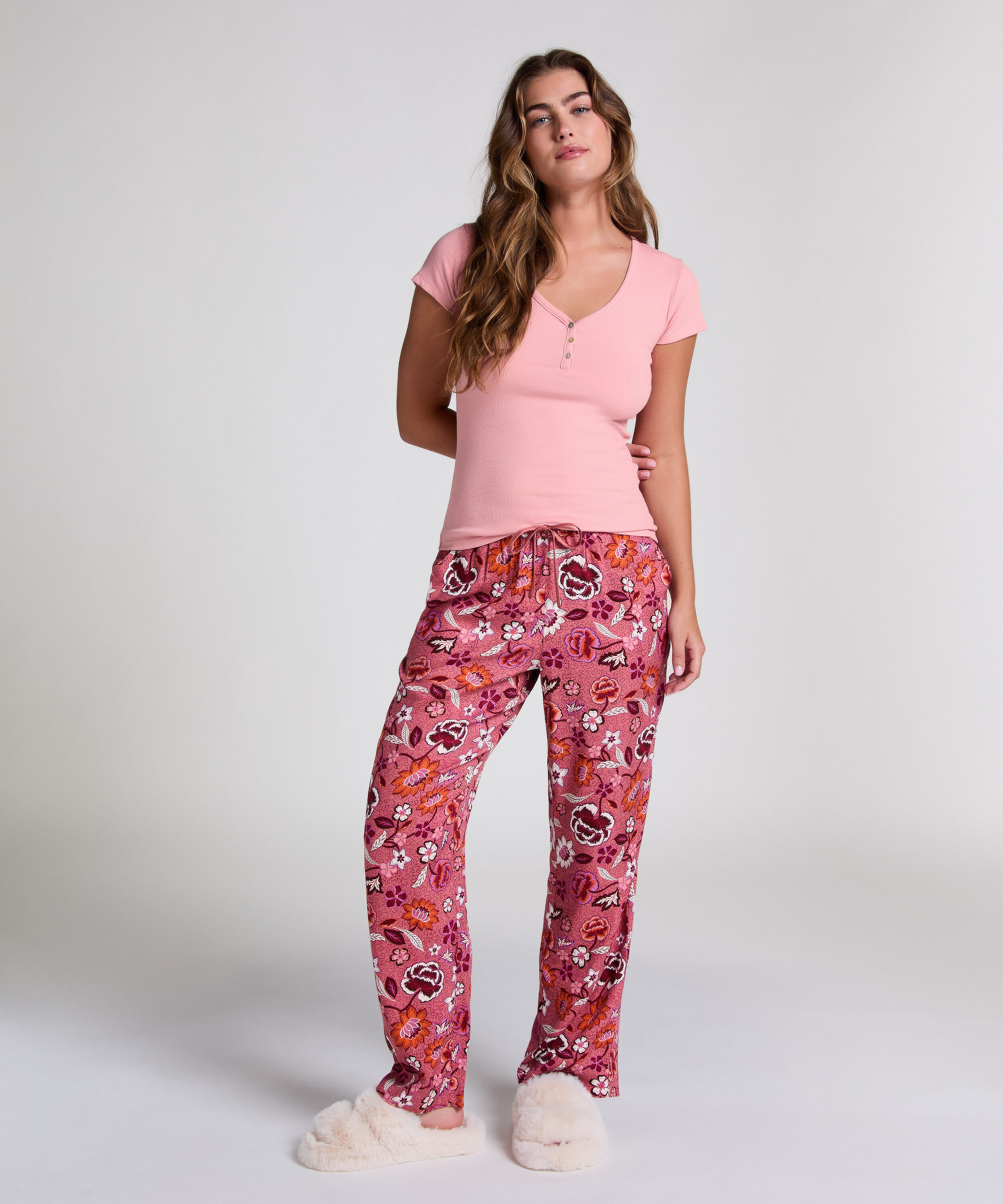 Henley short sleeved pyjama top, Pink