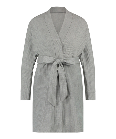 Jacquard Short Jersey Robe, Gray