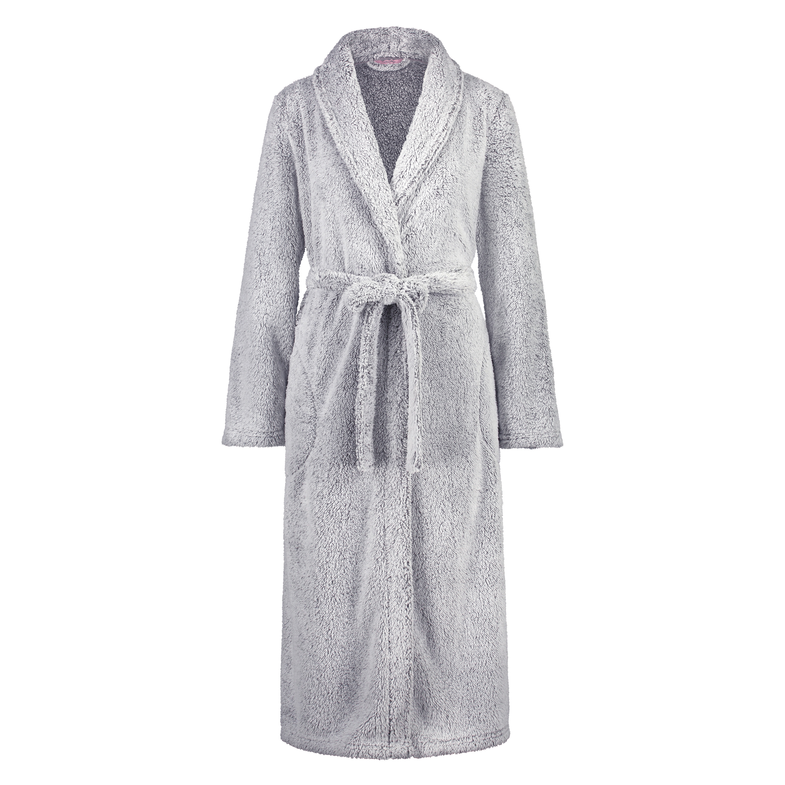 Long Fleece Bathrobe, Gray, main