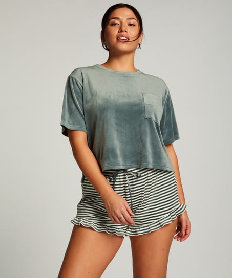 Top Velours Pocket, Green